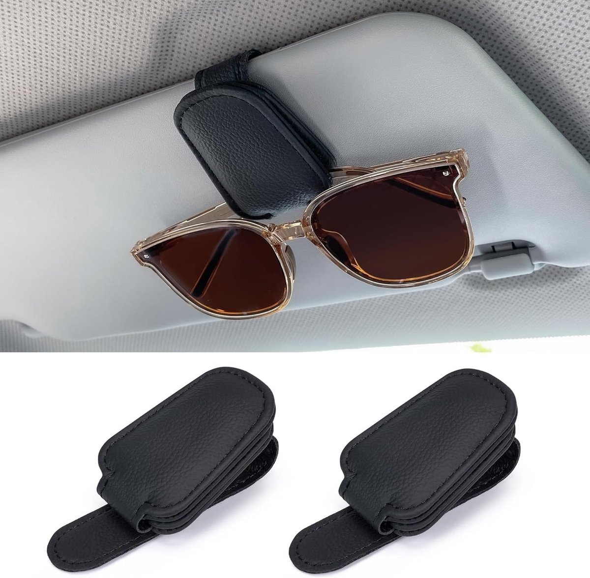 Zonnebrilhouder auto pack van 2 - PU leren magnetische zonnebrilhouder - praktisch voor in de zon - ShopVlot