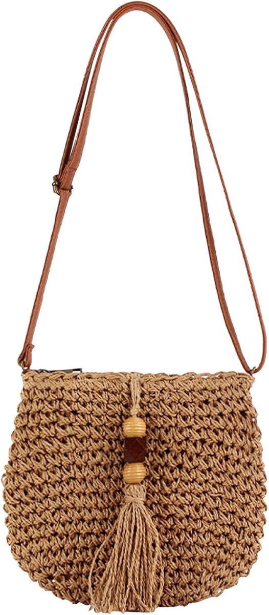Dames stro tas - zomerse strandtas met kwast - bohemian riet - ideaal voor op vakantie - ShopVlot