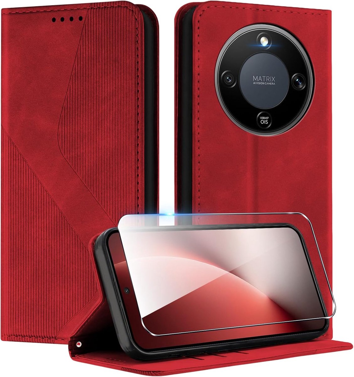 Beschermhoes Honor Magic 8 Lite - premium lederen hoes - met kaartsleuven - met beschermstandaard - ShopVlot