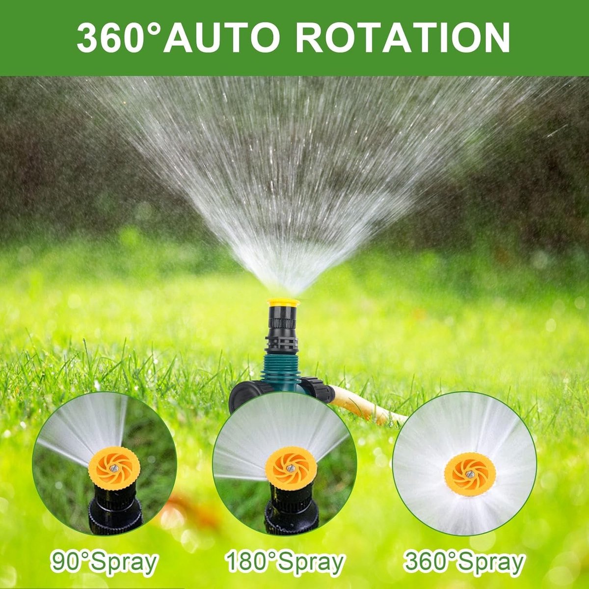 Set van 4 Grondspuiten met Grondpen en 4 Tandem Nippels, 360° Verstelbare Automatische Tuinsproeier voor Tuin, Gazon en Planten Water geven