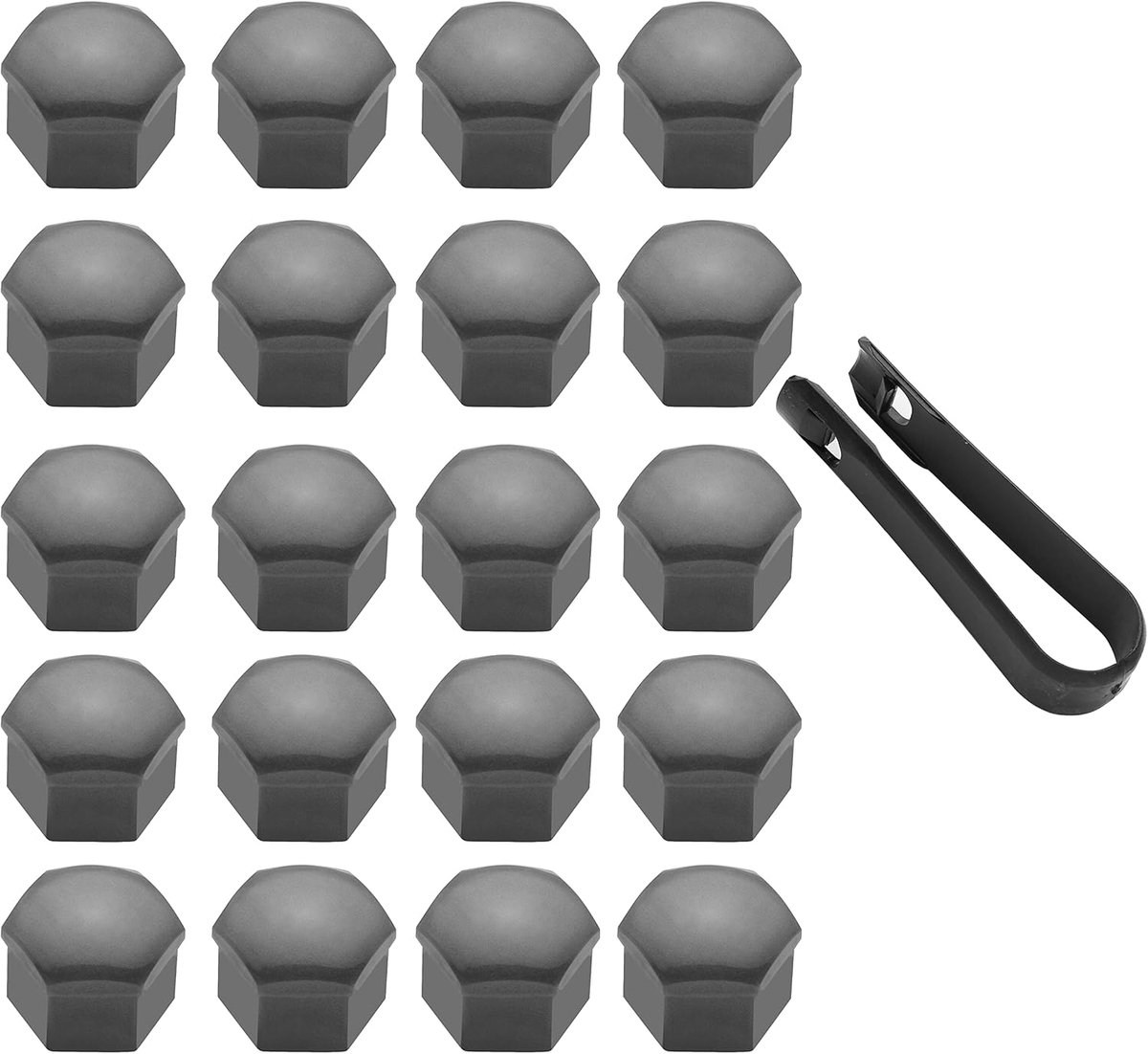 Wielmoerkappen 21mm - Hexagonale kunststof - Glanzend grijs - Inclusief verwijdertool - ShopVlot