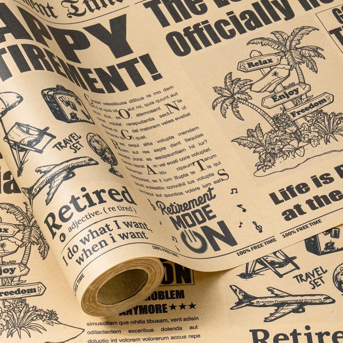 Solidchoice - Vintage Pensioen Inpakpapier met Retro Krantenontwerp