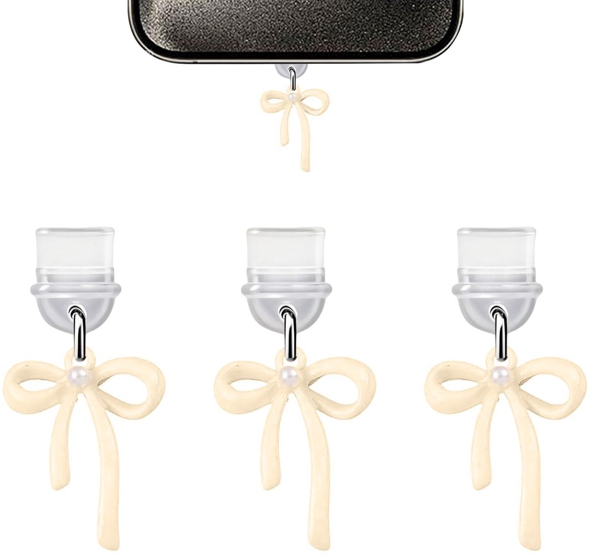 Solidchoice - Set van 3 Stijlvolle Telefoon Dust Plugs met Strik