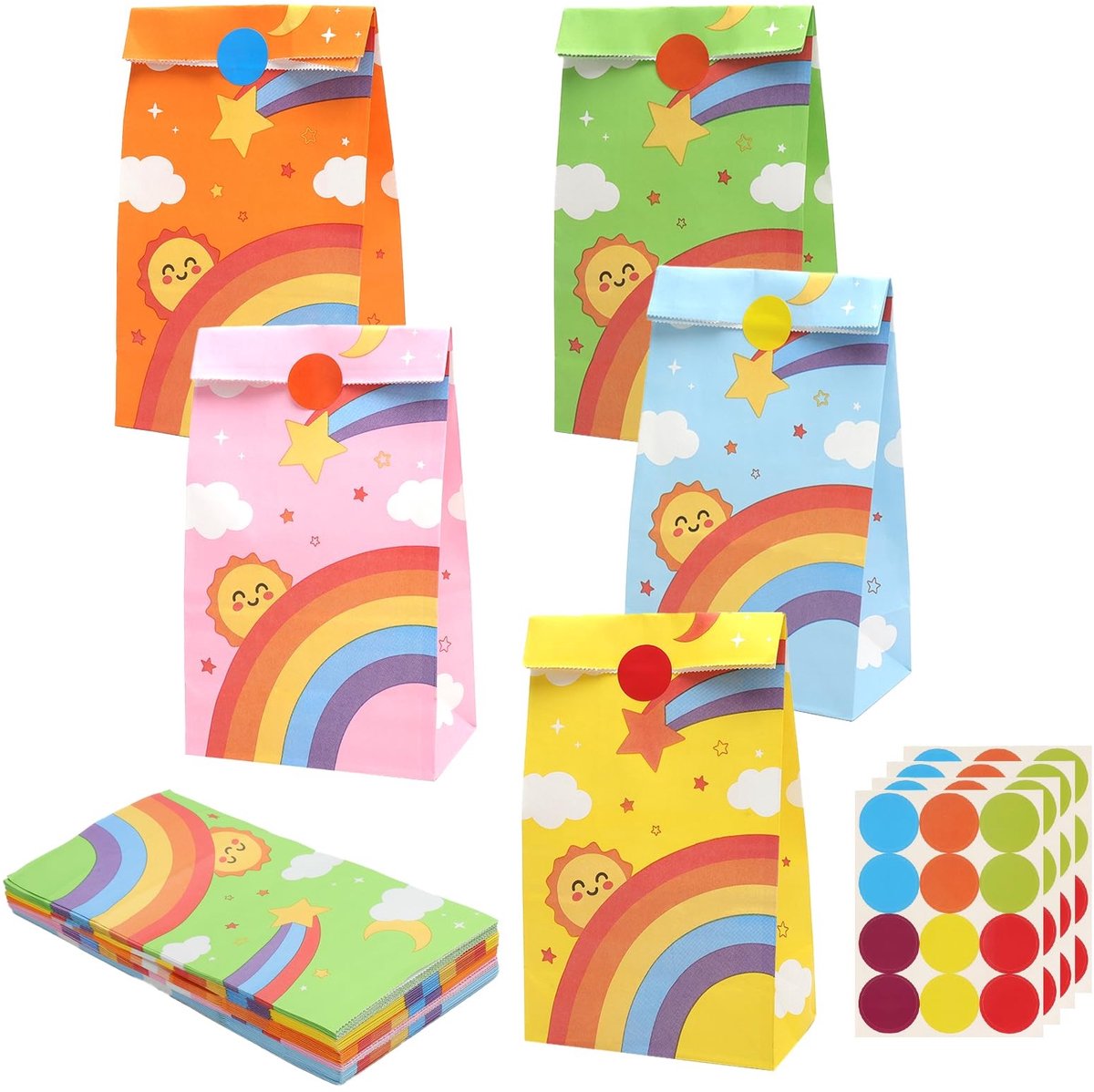 Solidchoice - Set van 50 Kleurrijke Geschenkzakjes met Stickers