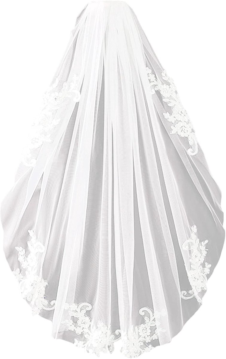 Bridal veil kant kort 80-100cm - wit met haarkam - elegante afwerking - perfect voor fotoshoot - ShopVlot