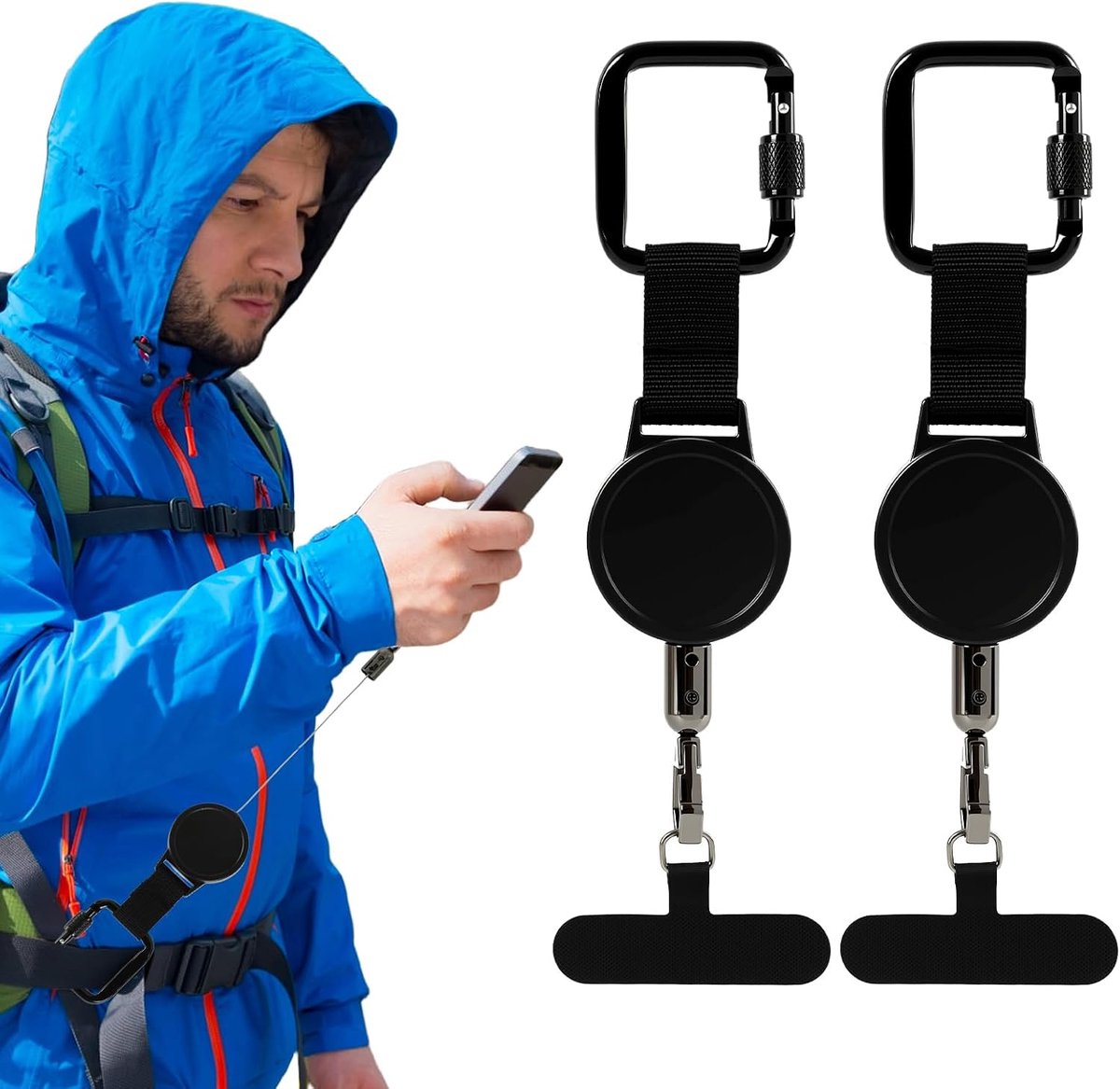 Mobiele telefoonveiligheidsband 2 stuks - intrekbaar - stalen kabel - veilig outdoor gebruik - ShopVlot