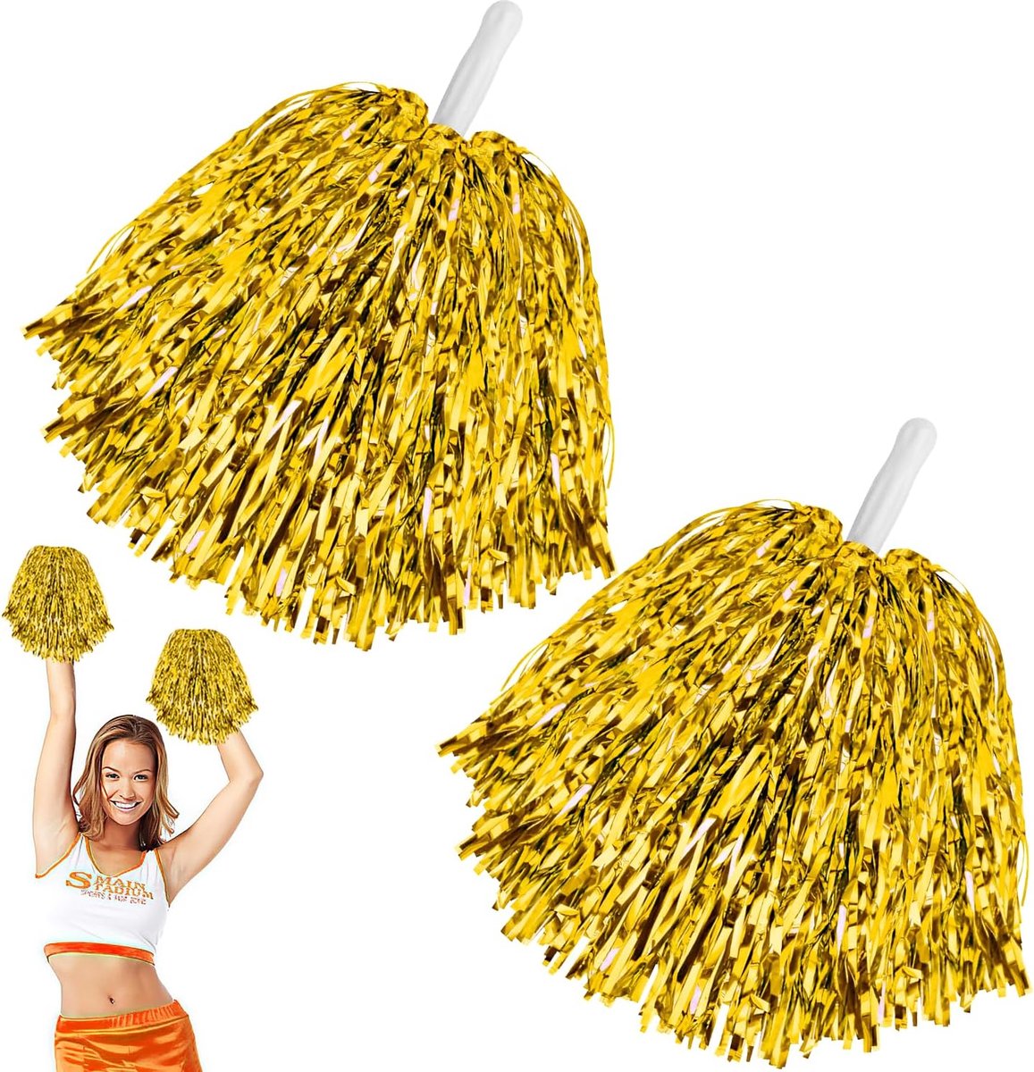 Cheerleading pompoms met handvat - goud - lichtgewicht en duurzaam - perfect voor dans en sportteam - ShopVlot