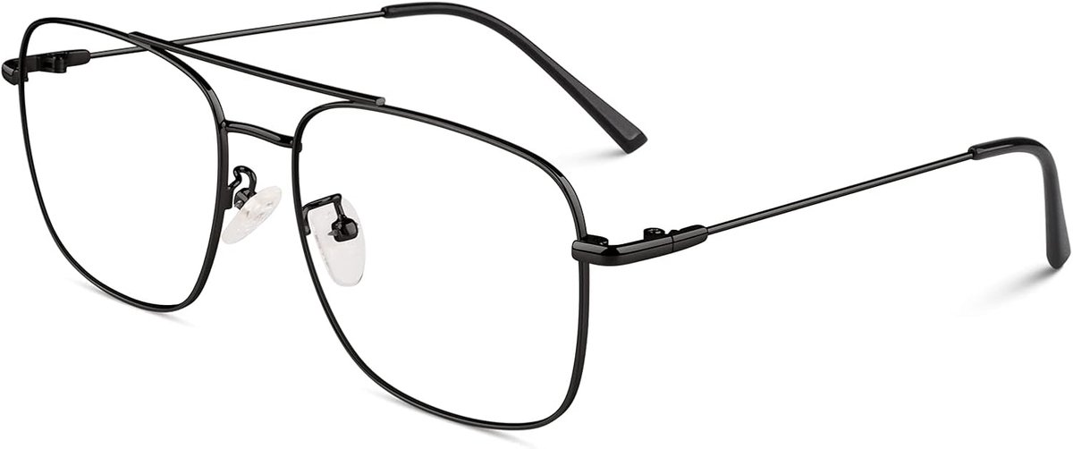GQUEEN Pilot Style Fake Glasses Without Strength Women Men Retro Metal Frame UV400, 2, Black, Medium - ShopVlot
