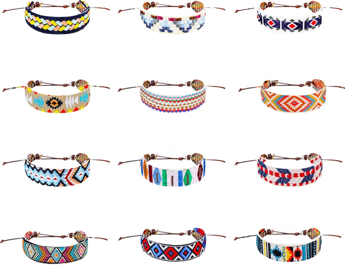 12PCS Nepal Woven Friendship Bracelets with a Sliding Knot Closure for Women Teens and Girls, Color may vary, no - ShopVlot