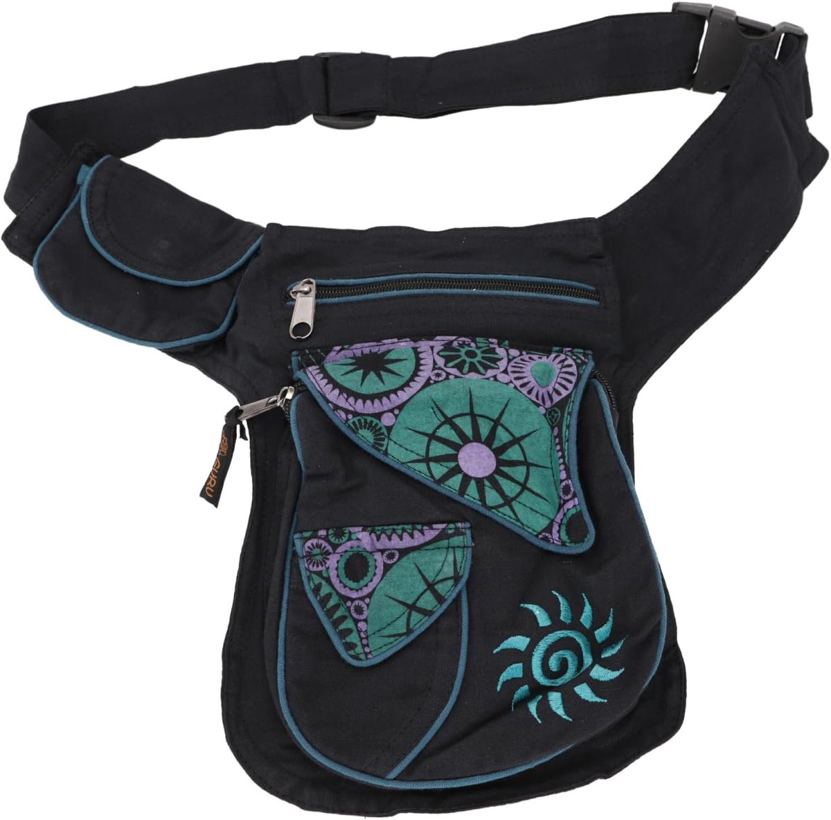 GURU SHOP Dust Bag & Belt Bag, Goa Waist Bag, Waist Bag – Black/Red, Men/Women, Cotton, 25 x 20 x 6 cm, Festival Waist - ShopVlot