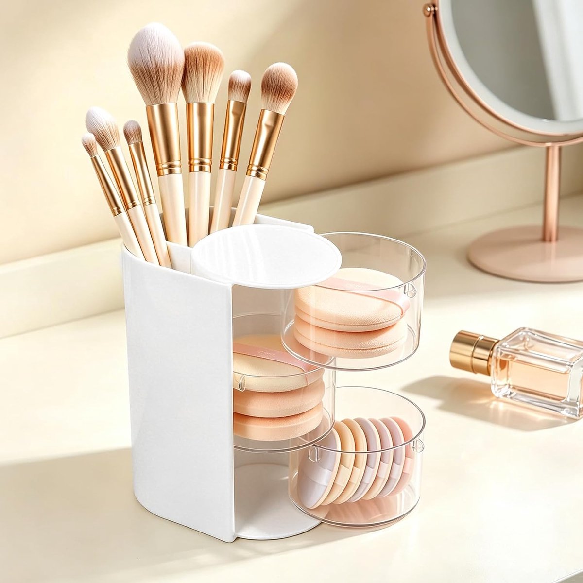 Cosmetica-organizer, 3 lagen, draaibaar, multifunctionele make-up en verzorging, opslag voor sieraden - ShopVlot