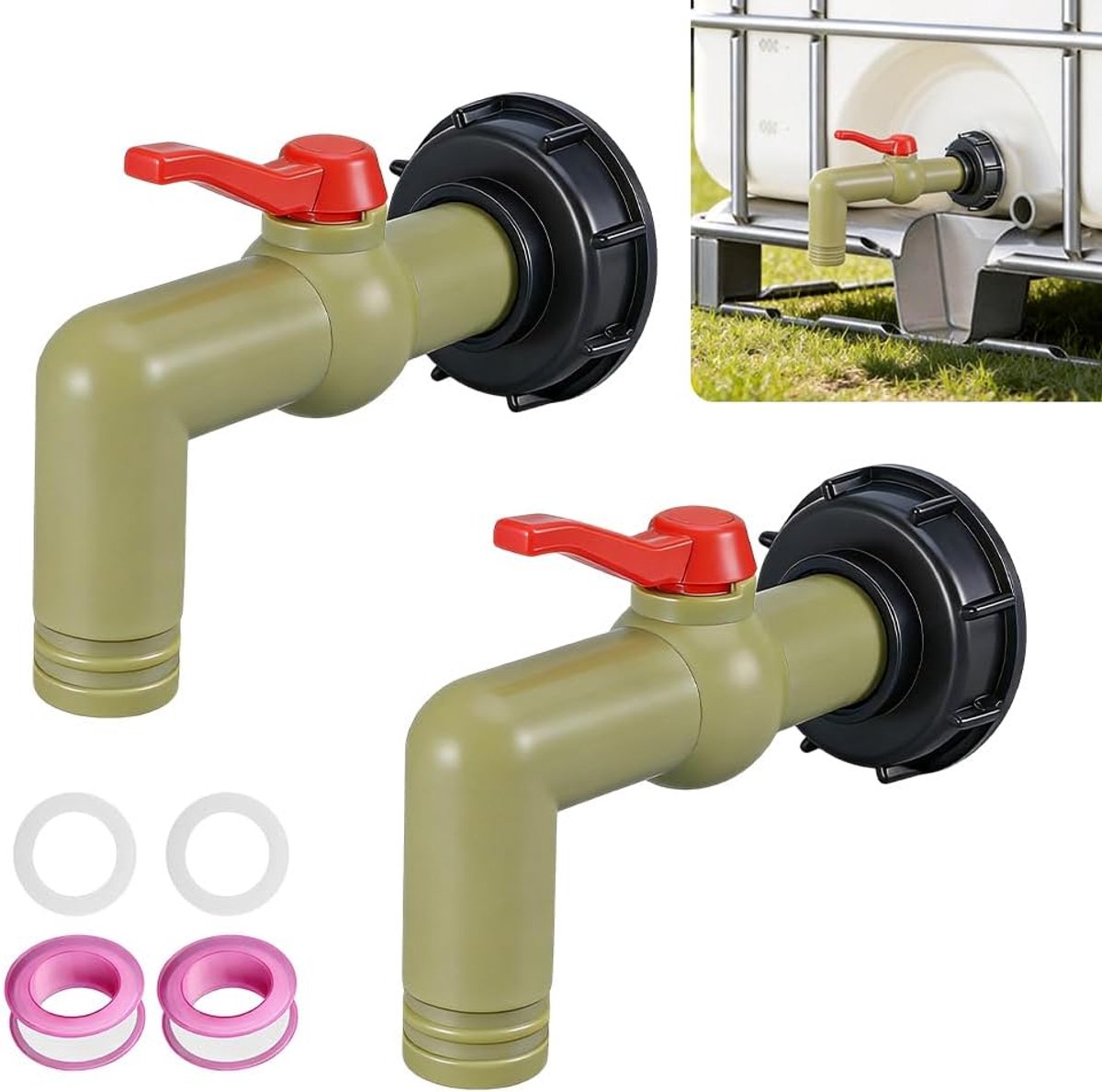 IBC-afvoerkraan, 2 stuks IBC-tankaccessoires, 1 inch IBC-kraan kogelkraan, IBC-adapter S60 x 6 grove schroefdraad - ShopVlot