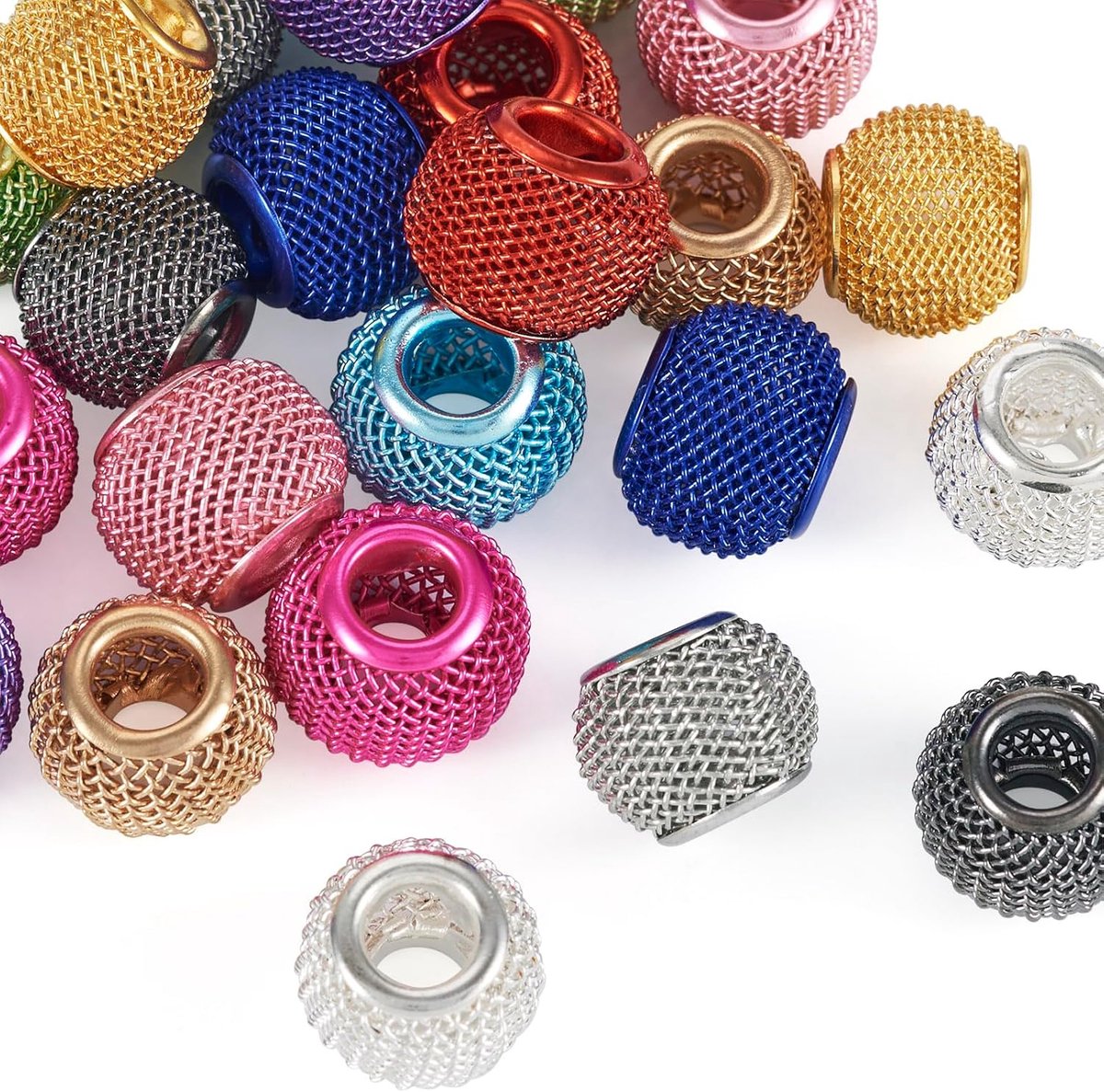 24pcs Iron European Beads Hollow Spray Painted Beads with Large Hole 12 Styles Colorful Filigree Round Loose Spacer - ShopVlot