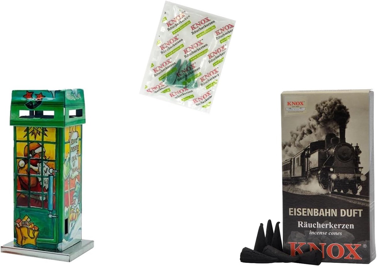 KNOX Metal telephone booths with 24 railway incense candles - Motive: Post office - Height: approx. 11 cm - ShopVlot