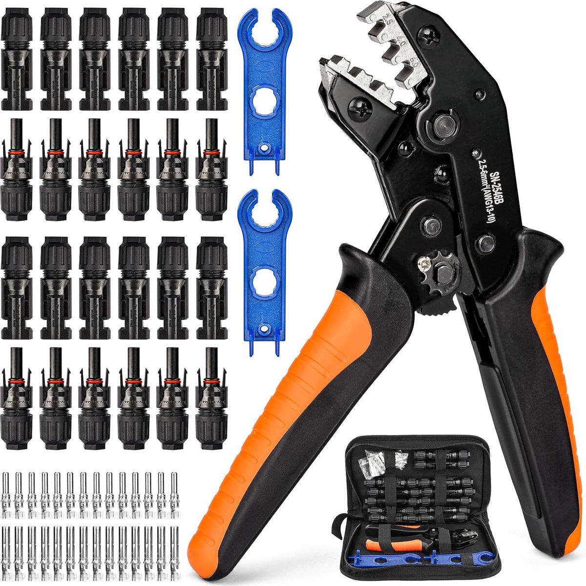 Solar Crimping Tool Set for 2.5/4/6 mm² PVC Cables, 14 Pairs of Cable Plugs, 12 Pairs Male/Female Plugs and 2 - ShopVlot