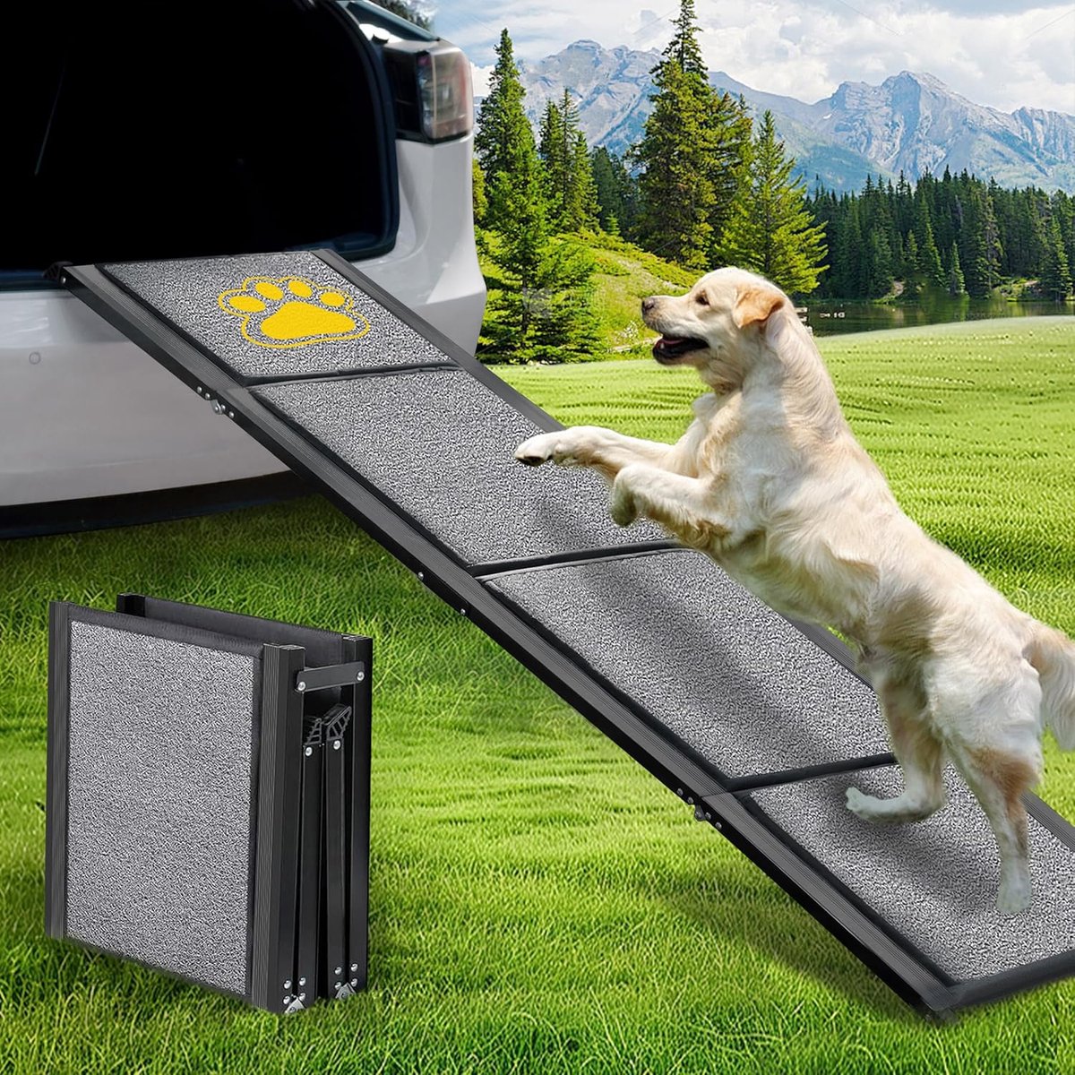 BACOENG 180cm Dog Ramp Car, Collapsible, Dog Stair Car with Non-Slip Rug, Non-Slip Dog Ramps for Cars, Trucks and SUVs - ShopVlot