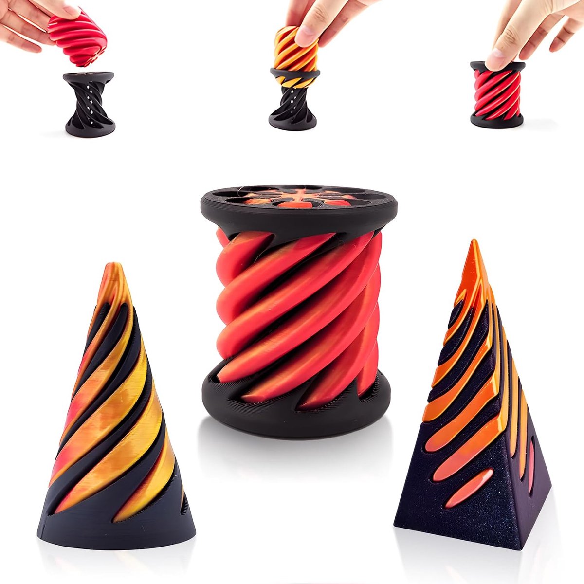 SnelShoppen - 3 Stuks 3D Cone Speelgoed, Comfortabel met 3D Spiraal, Onmogelijk Cone Speelgoed, Piramide, Fingertop Gadget voor Stressverlichting, Mul