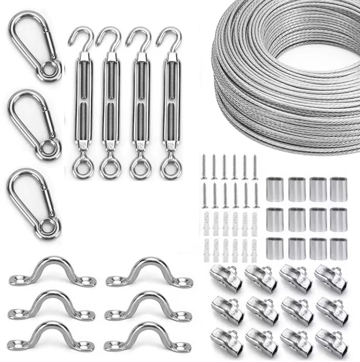 NEWFUN Draadkabel, 5 mm, 60 m, pvc-ommanteld, spandraadset met kabelspanner voor leuningen, klimplanten en waslijn (60 - ShopVlot