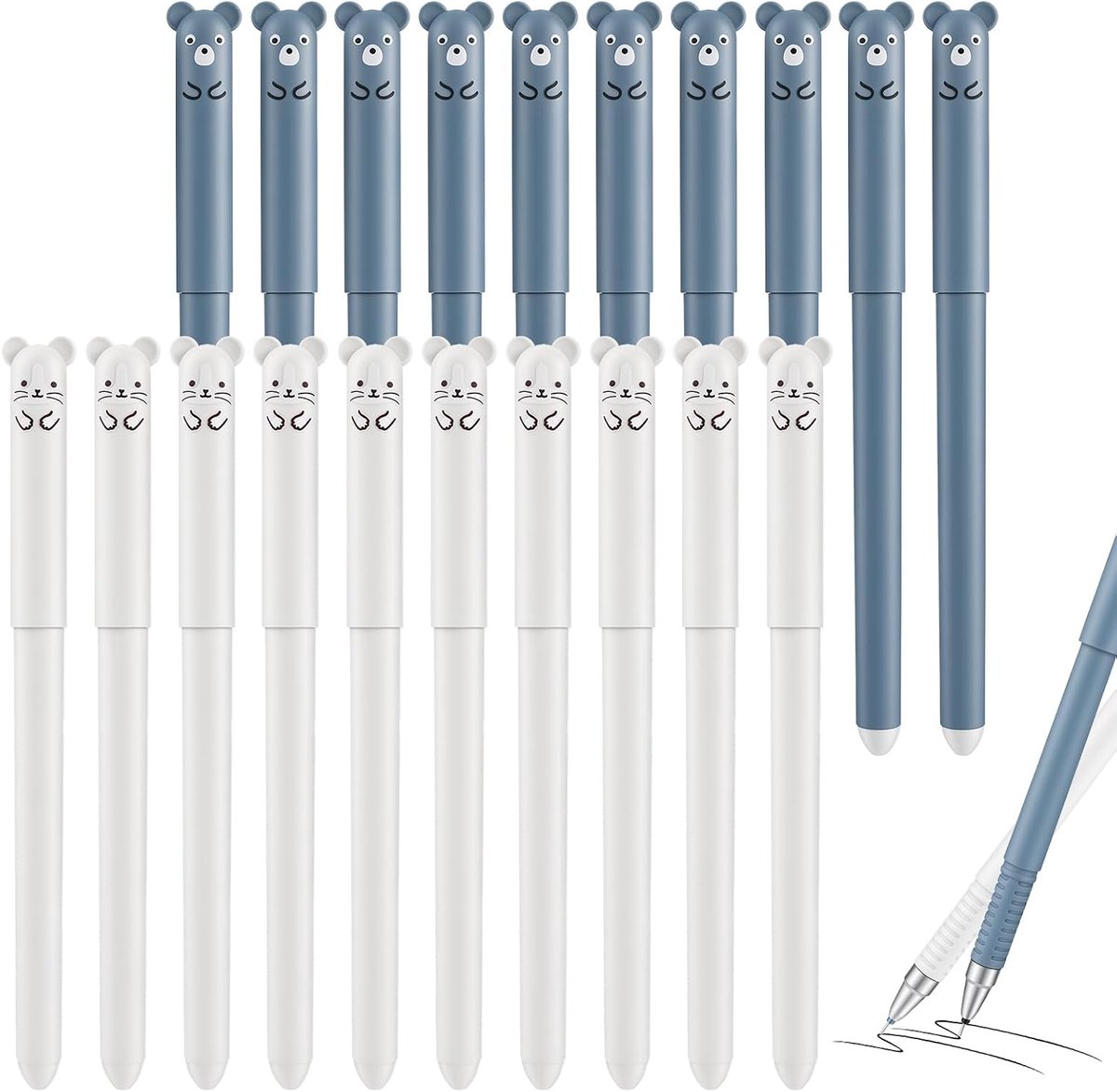 Set van 20 uitwisbare pennen, 0,5 mm, dierenmotief, uitwisbare inktpennen voor kinderen en volwassenen, fijne punten - ShopVlot