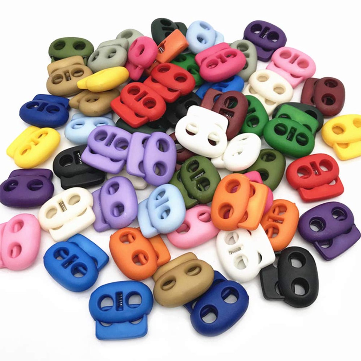 Pack of 50 Cord Stopper Rope Clip (Double Holes) Round Cord Stopper Plastic Colourful Cord Stopper for Cord Ends for - ShopVlot