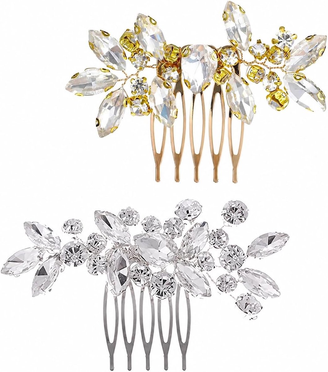 Haarkam met kristallen bladeren, elegante strass-haarspeld, haaraccessoires voor vrouwen, bruidshaarornament, 13 x 6 - ShopVlot