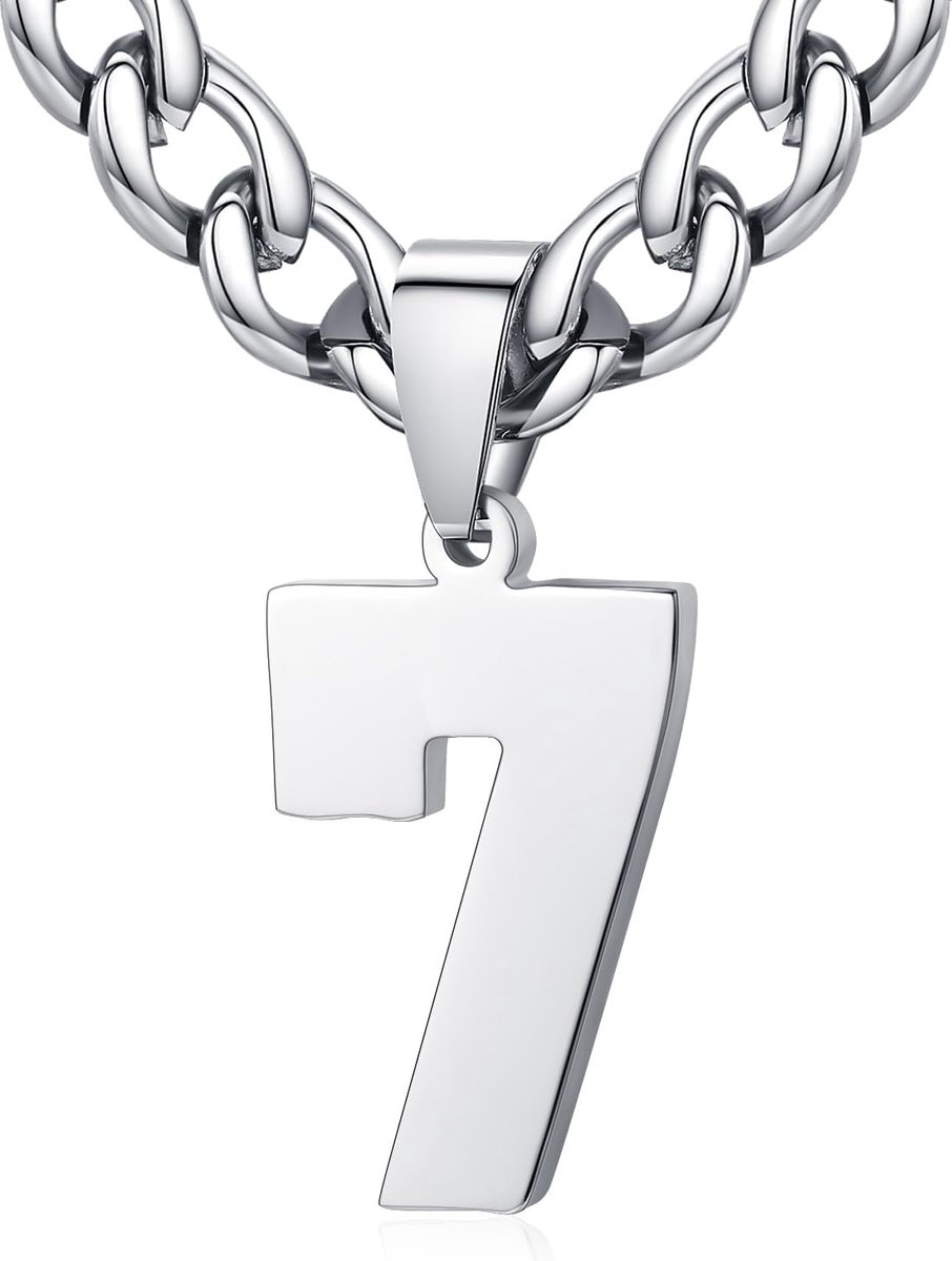 Mens Ladies Stainless Steel 0-99 Number Pendant Lucky Number Jersey Number Athlete Necklace Personalized with 6mm Wide - ShopVlot