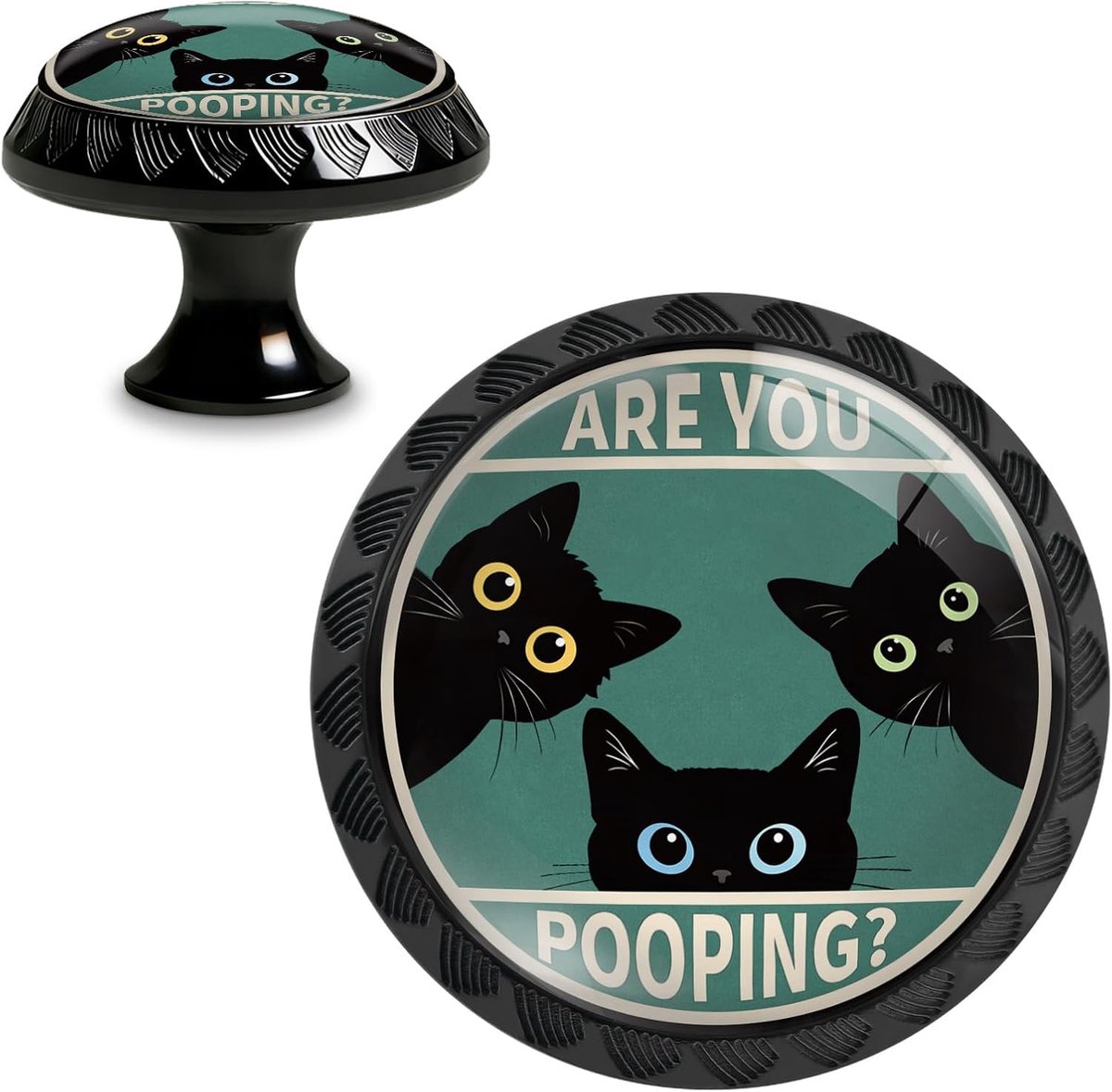 Yiruhe Set of 4 Black Cat Are Your Poop Funny Kitchen Cabinet Knobs Acrylic Round Drawer Pulls for Dresser Cabinet - ShopVlot