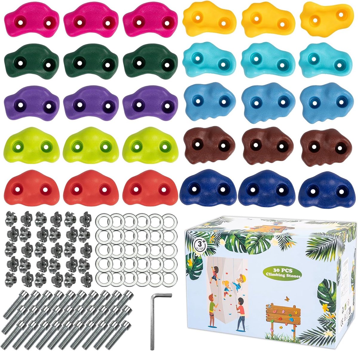 30 Pieces Climbing Grips, Kids Outdoor Climbing Bricks, Climbing Wall Handles with Play Tower Fixing Screws, Climbing - ShopVlot