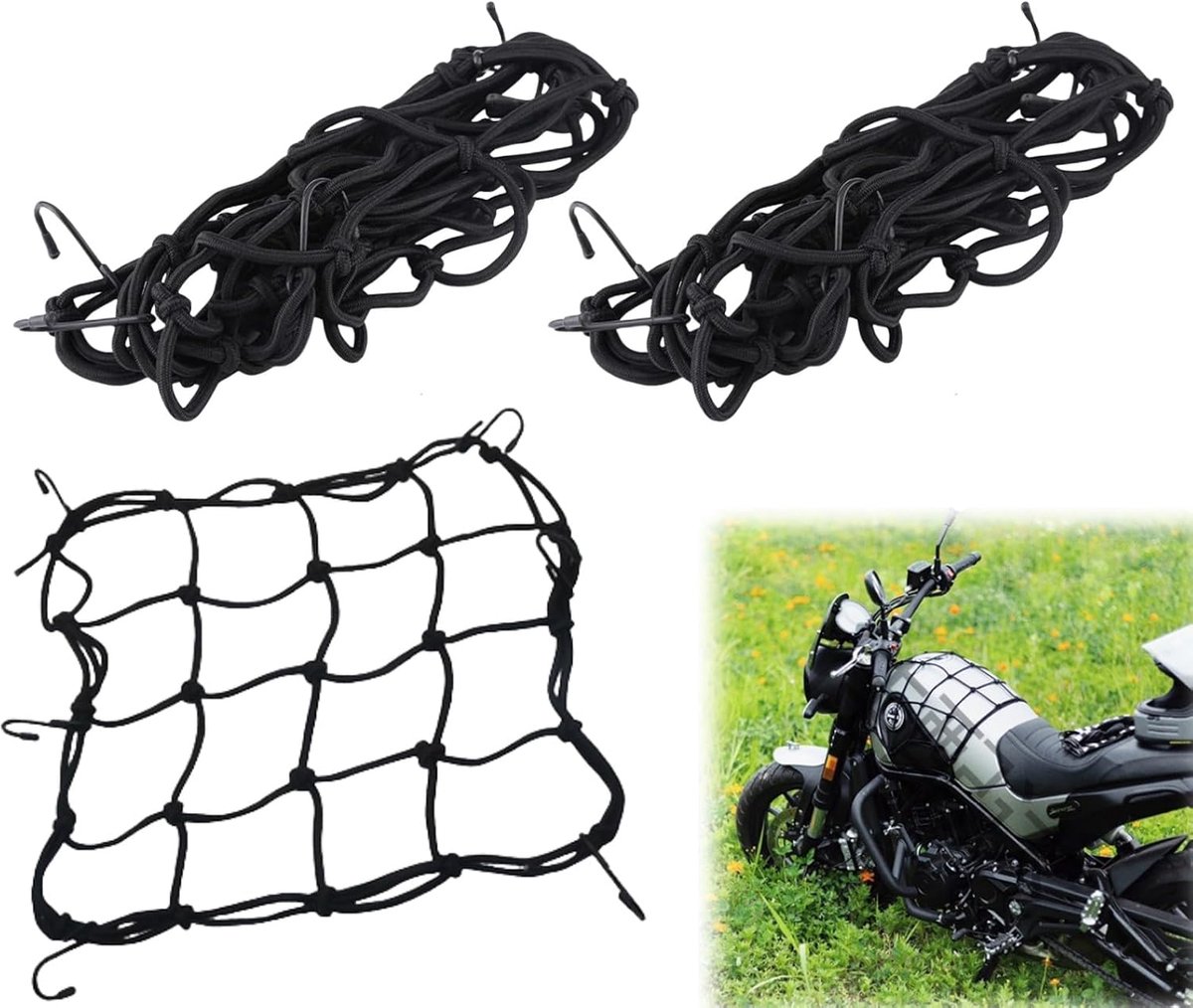 Filet à Bagages Elastique,2 Pieces Filet Moto Luggage,Filet Araignée Moto,Filet of Luggage Araignée Elastique,Casque - ShopVlot
