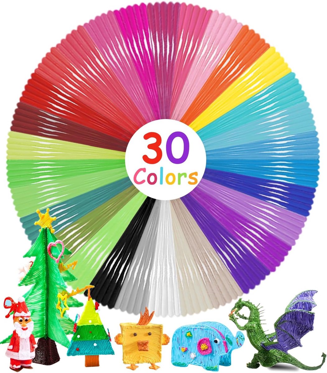 Bixury 3D Pen Filament PLA 1.75mm 3D Printer Filament Refill Pack with 30 Colors 3D Printer Filament of 5m Each Total - ShopVlot