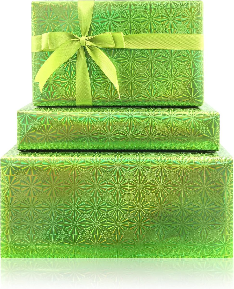 Boerni Groene holografische inpakpapierrol - mini-rol - metaalfolie vuurwerk geschenkpapier voor verjaardag, bruiloft - ShopVlot