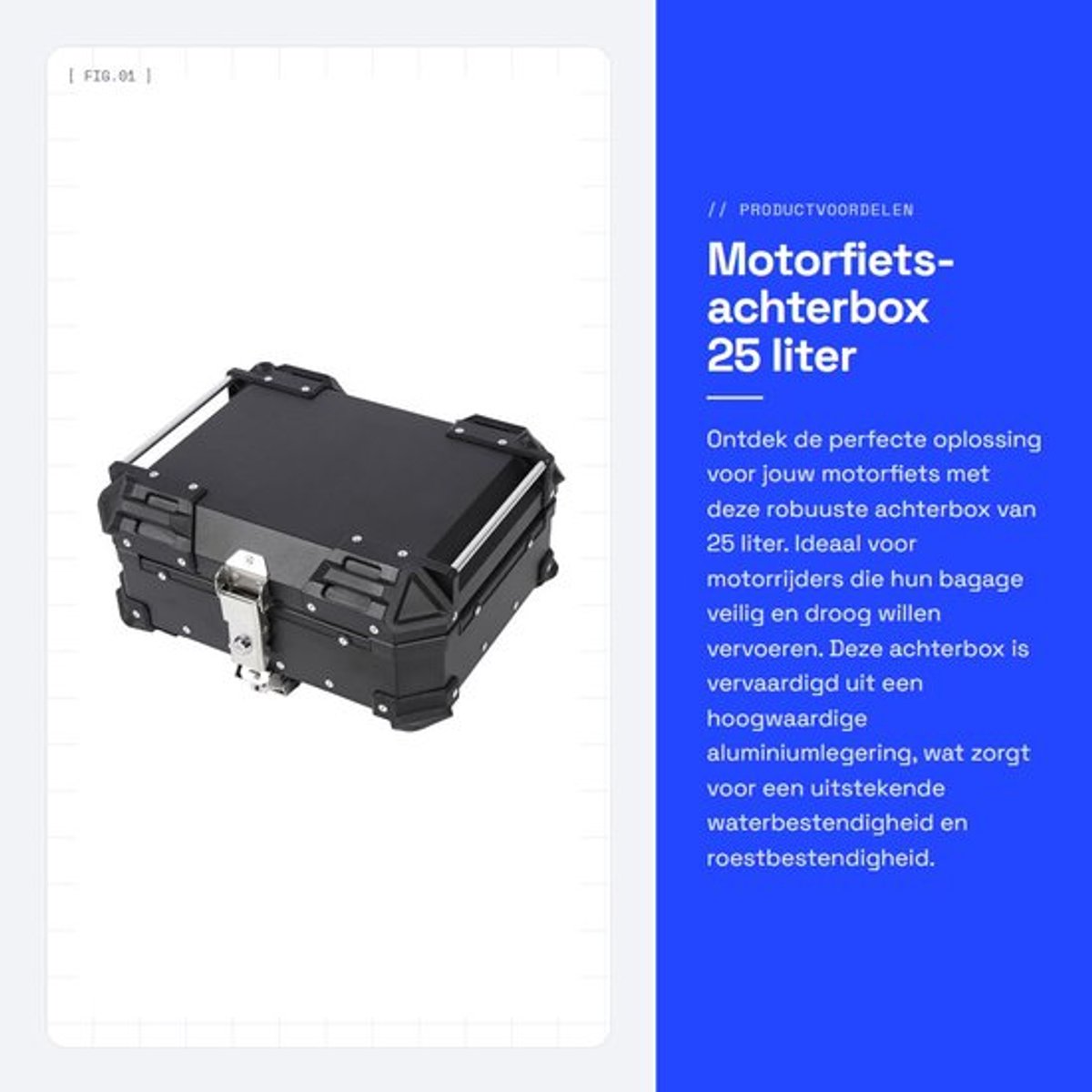 Achterkoffer 25 Liter - Aluminiumlegering - Waterdicht - Veiligheidsslot - Universeel - Uitneembare Voering - Motorbox
