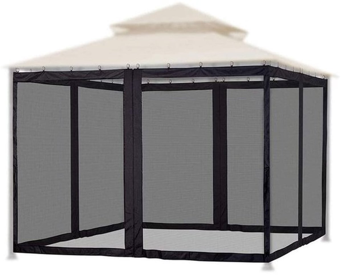 Muggengaas met Rits - Vervangend Tuinhuisje - 4 Panelen - Privacygordijn voor Terras - Polyester - 300 x 300 x 220 cm - Gaas
