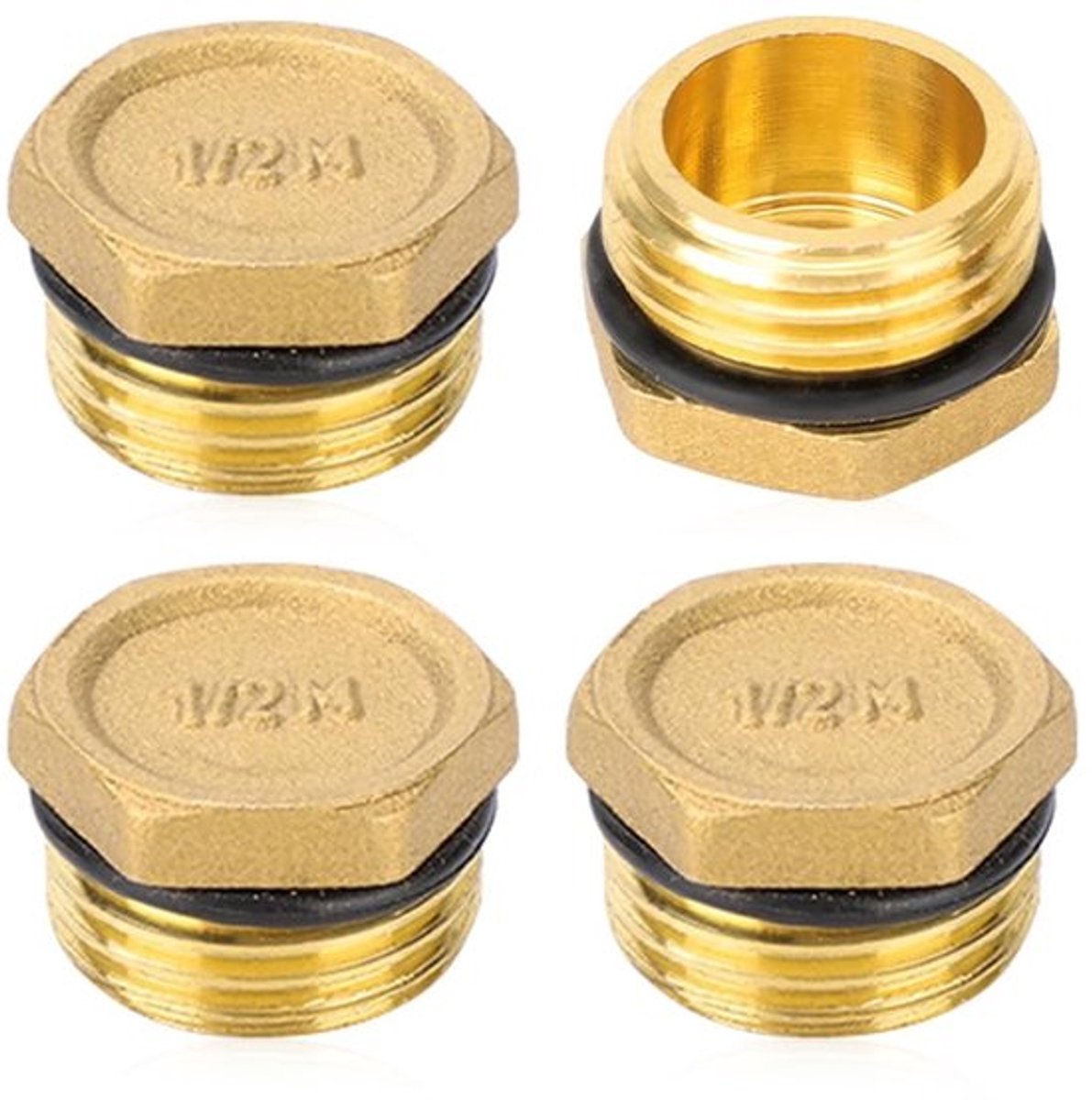 Brass Stop - 4 Stuks - 1/2 Inch - Messing - Rubber Ring - Drukbestendig - Temperatuurbestendig - Stopper