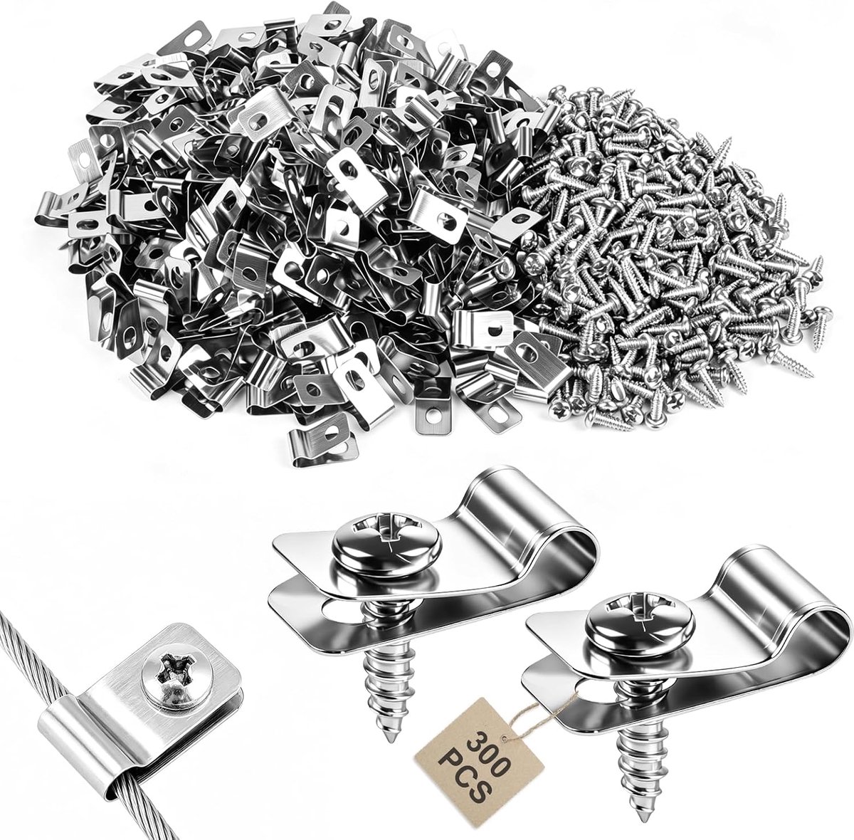 Hardgaas 300 stuks - R-clip met schroeven - Roestvrij staal 304 - Duurzame bevestiging voor landbouwhek - ShopVlot