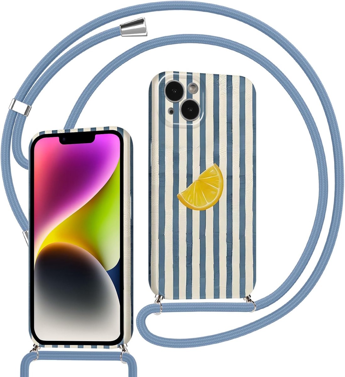 Telefoonhoes met koord voor iPhone 15 - esthetisch patroon - zachte TPU-siliconen - stootvast en praktisch - ShopVlot