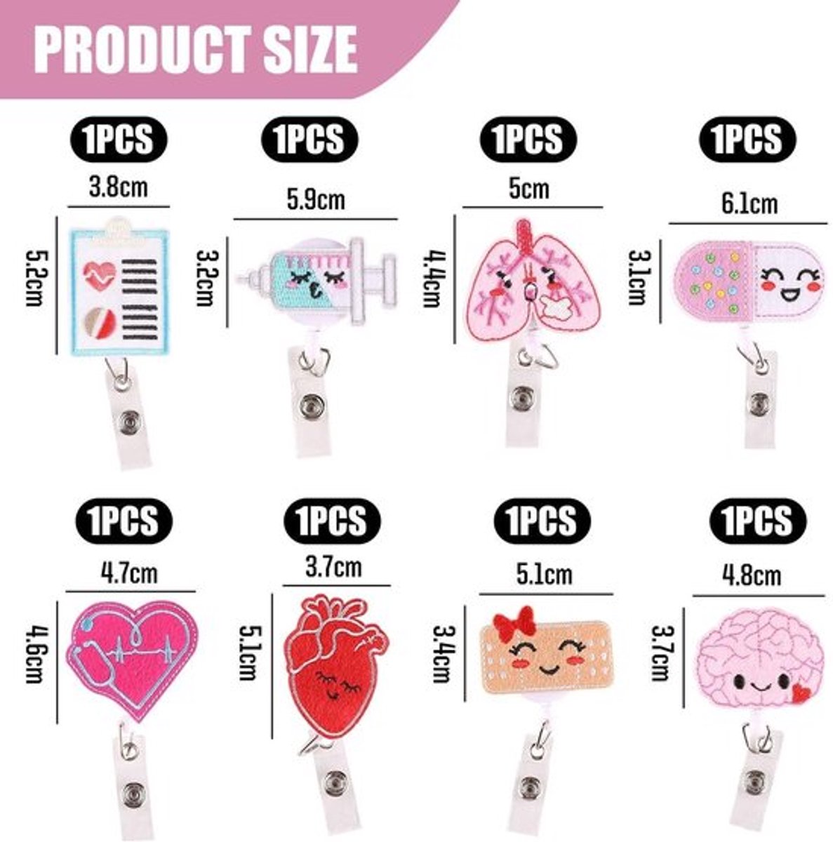 Sleutelhangers - 8 Stuks - Retractable Lanyard Clips - Identificatie Accessoires - Geschikt voor Verpleegkundigen/Docenten - Multicolour Design - Lanyardclips