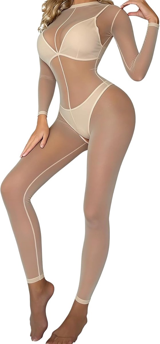 Bodystocking lang mouw - doorschijnend nylon - ouvert design - sexy nachtkleding - ShopVlot