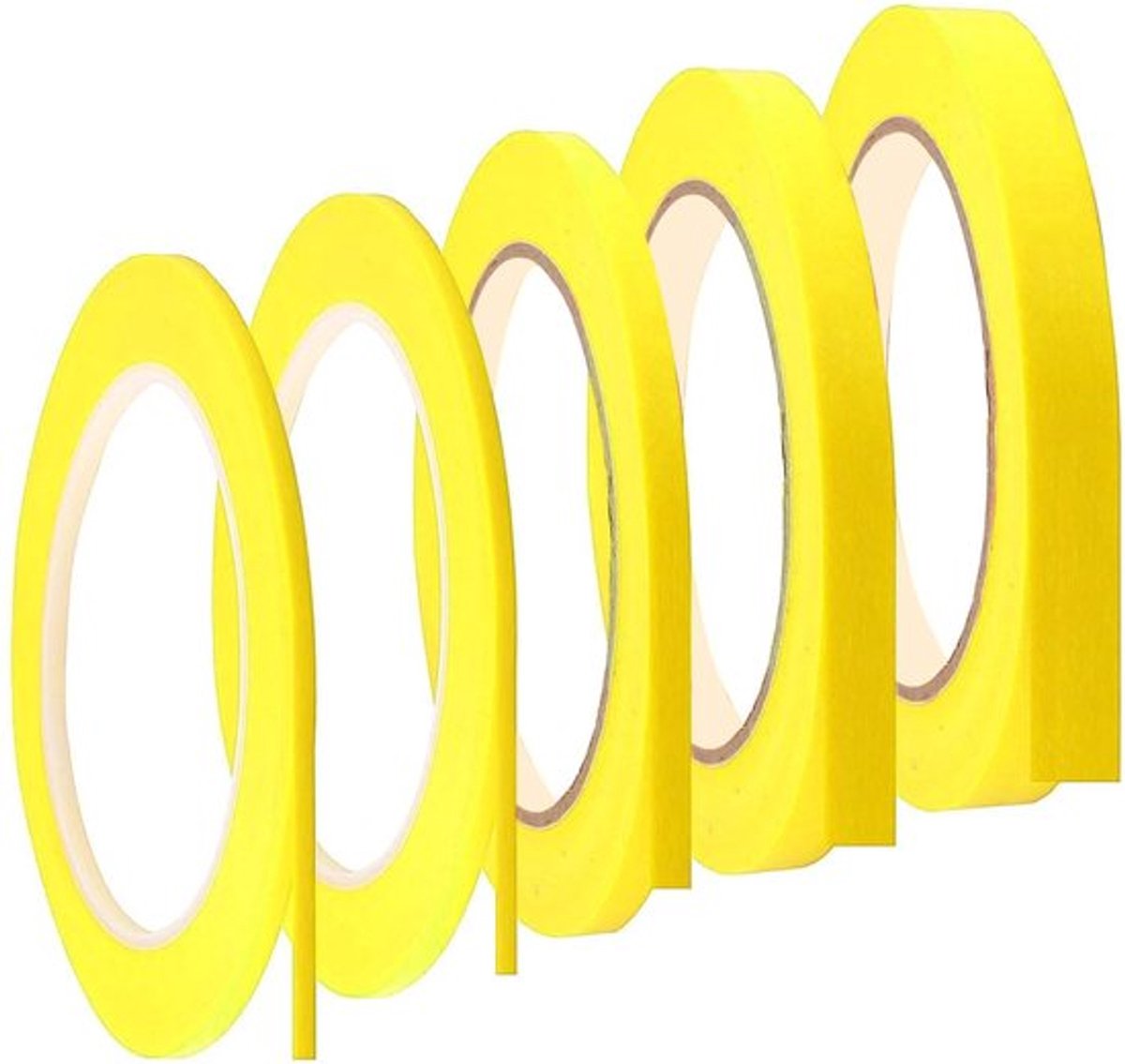 Afplakband zelfklevend - 5 Rollen - Fineline-tape - Masking tape - 3/5/10/12 mm x 50 m - Goudgeel - Maskingtape