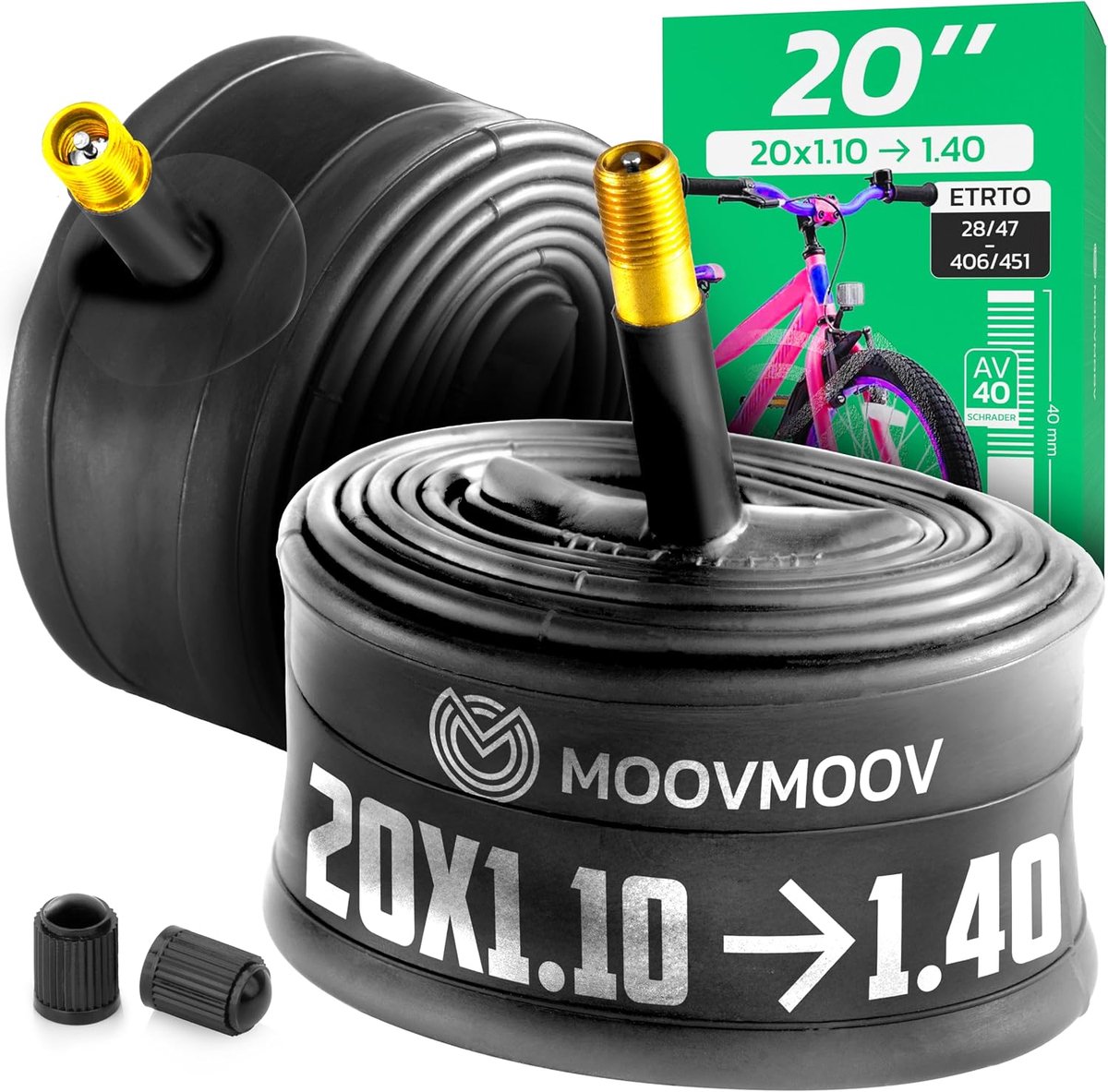 MOOVMOOV Inner Tube 20 Inch - For Tires 20x1.10, 20x1 1/8, 20x1.25, 20x1.35, 20x1 3/8 and 20x1.40 - ShopVlot