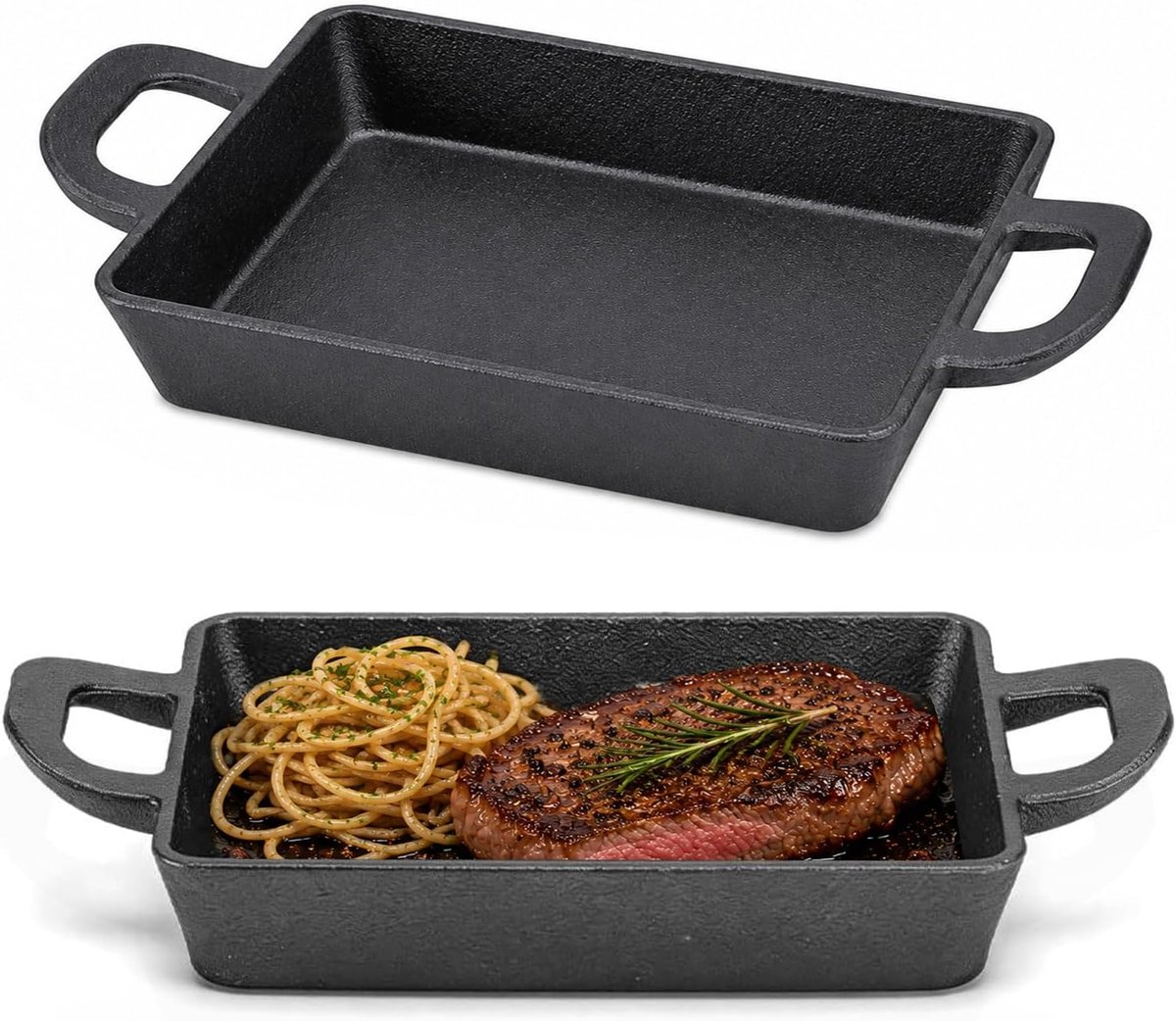 Generisch Gietijzeren pan, inductie, grillpan, 24 x 17 cm, gietijzeren ovenschaal, rechthoekige gietijzeren pan met - ShopVlot