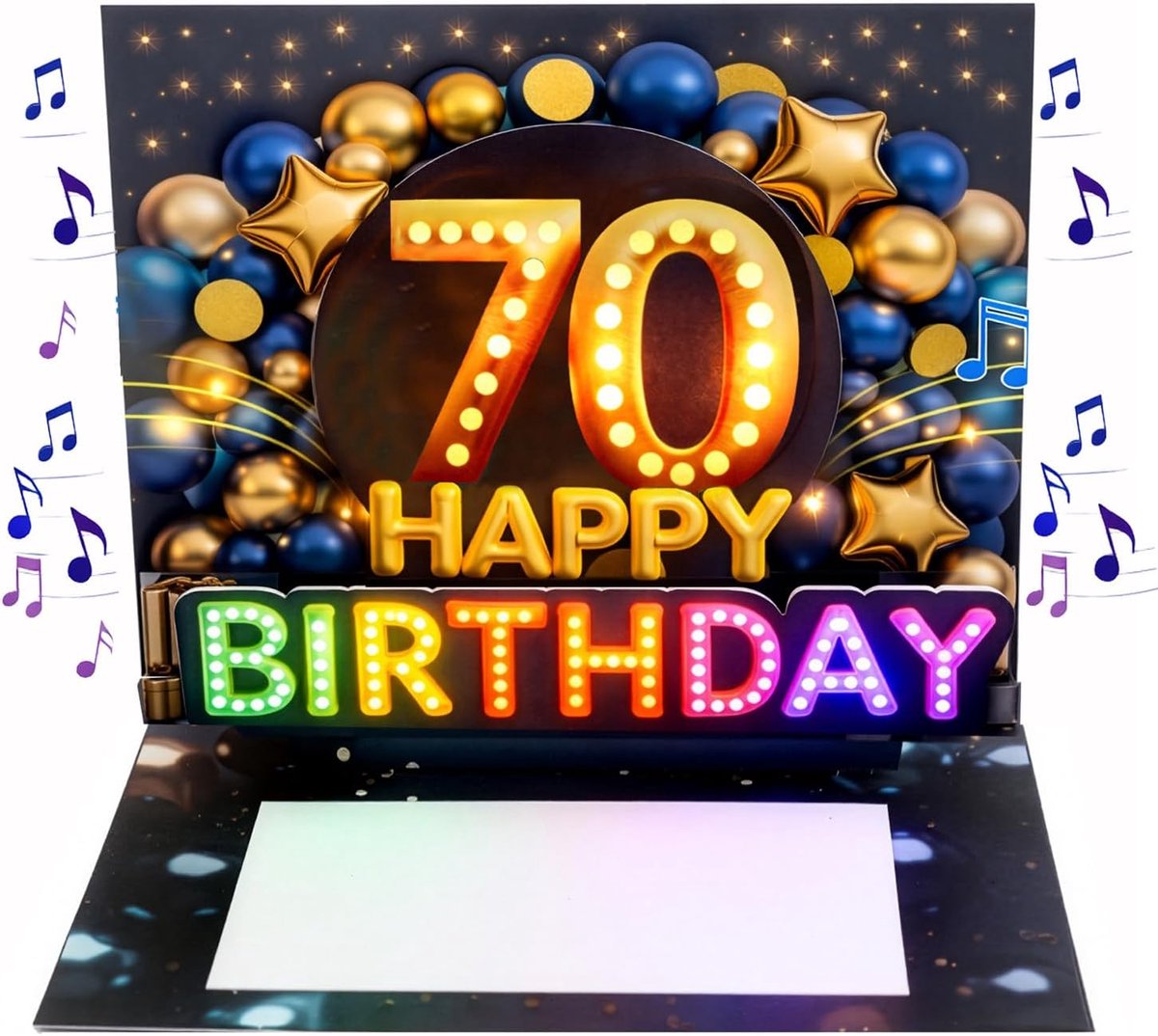 JoliCoon Birthday Card 70 with Music and Light - 3D Pop Up Birthday Card 70 Man with Light Effect, Envelope and Seal - ShopVlot