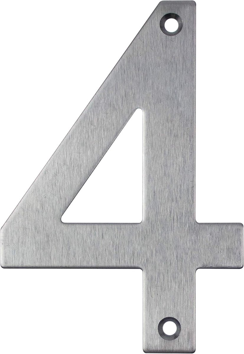 Street number / house number made of silver stainless steel – for screwing – 100 mm – no. 4 - ShopVlot
