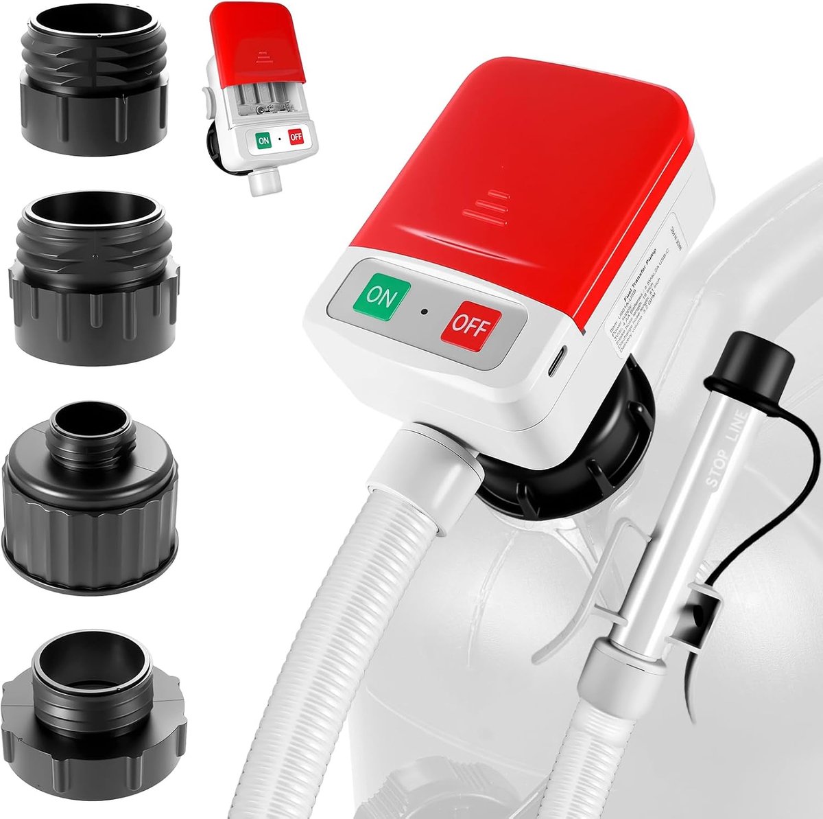 Electric Transfer Pump with Auto Stop Sensor, Fuel Pump 3.2 GPM (12 L/min) with 4 Sizes Tank Adapter, 1.3 m Hose - ShopVlot