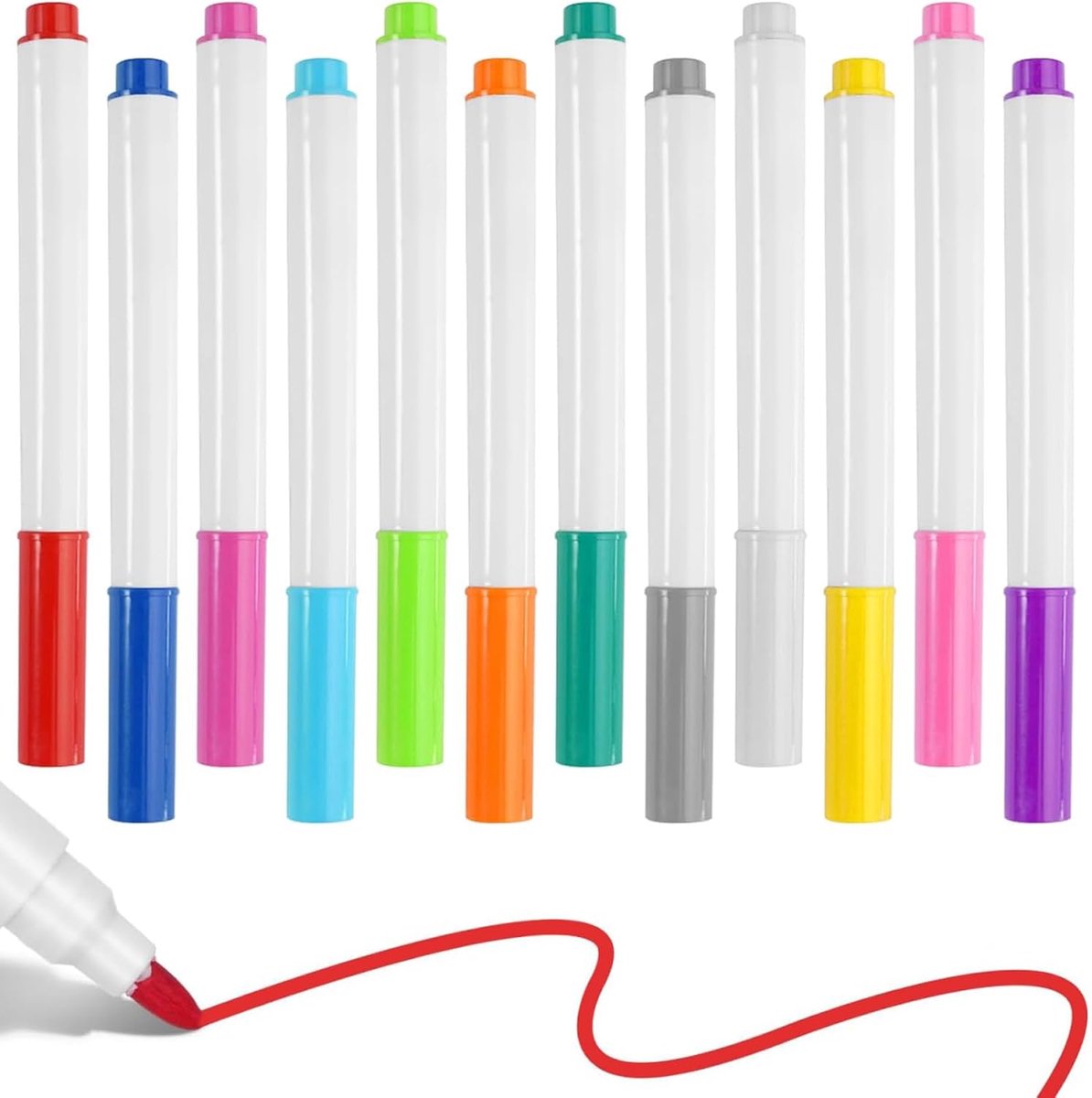 12 stuks uitwisbare neonmarkers, 12 kleuren whiteboardstiften, afwasbaar, gekleurd, whiteboardmarker met fijne punt - ShopVlot