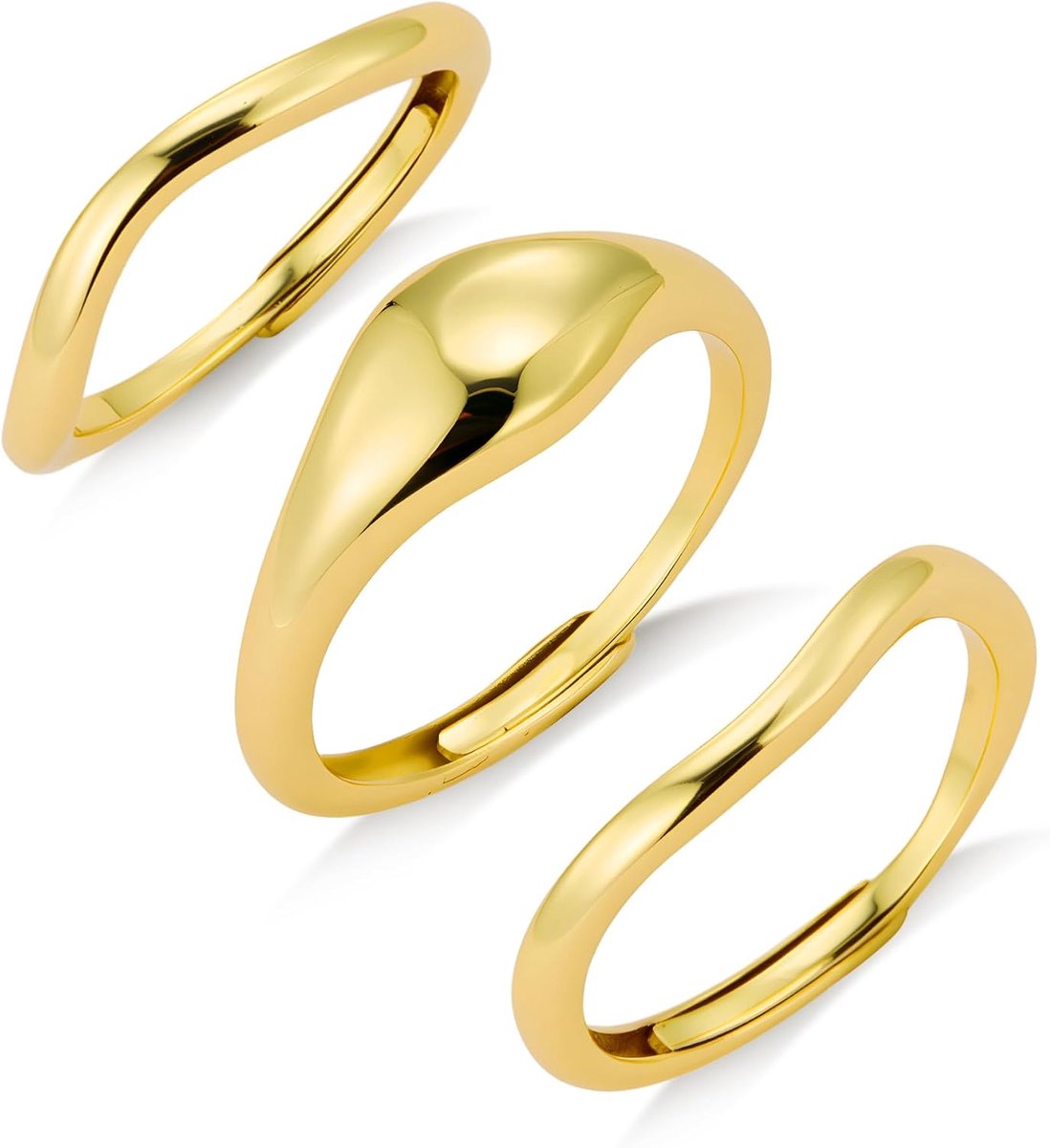 ALEXCRAFT Chunky Wave Rings Gold Set, Waterproof, Ladies, for Women, Girlfriend, Mother, Engagement Ring Jewelry, 3 - ShopVlot