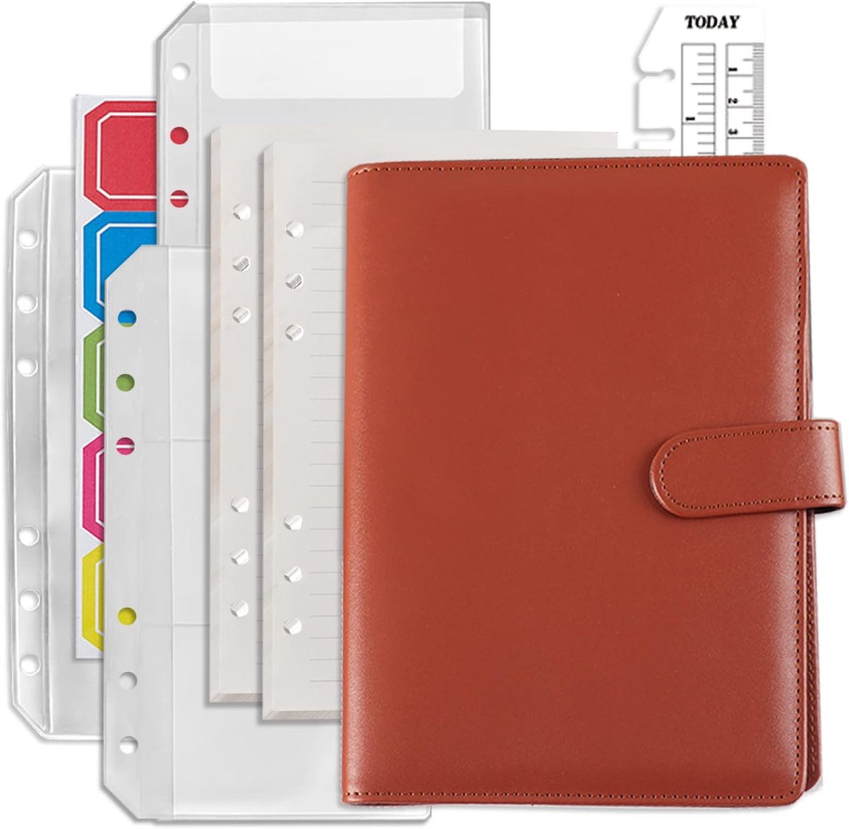 DY.2ten Refillable A6 Notebook Set with Cover - 6 Hole Loose Leaf PU Binder Cover + 90 Sheets (180 Pages) of Lined - ShopVlot
