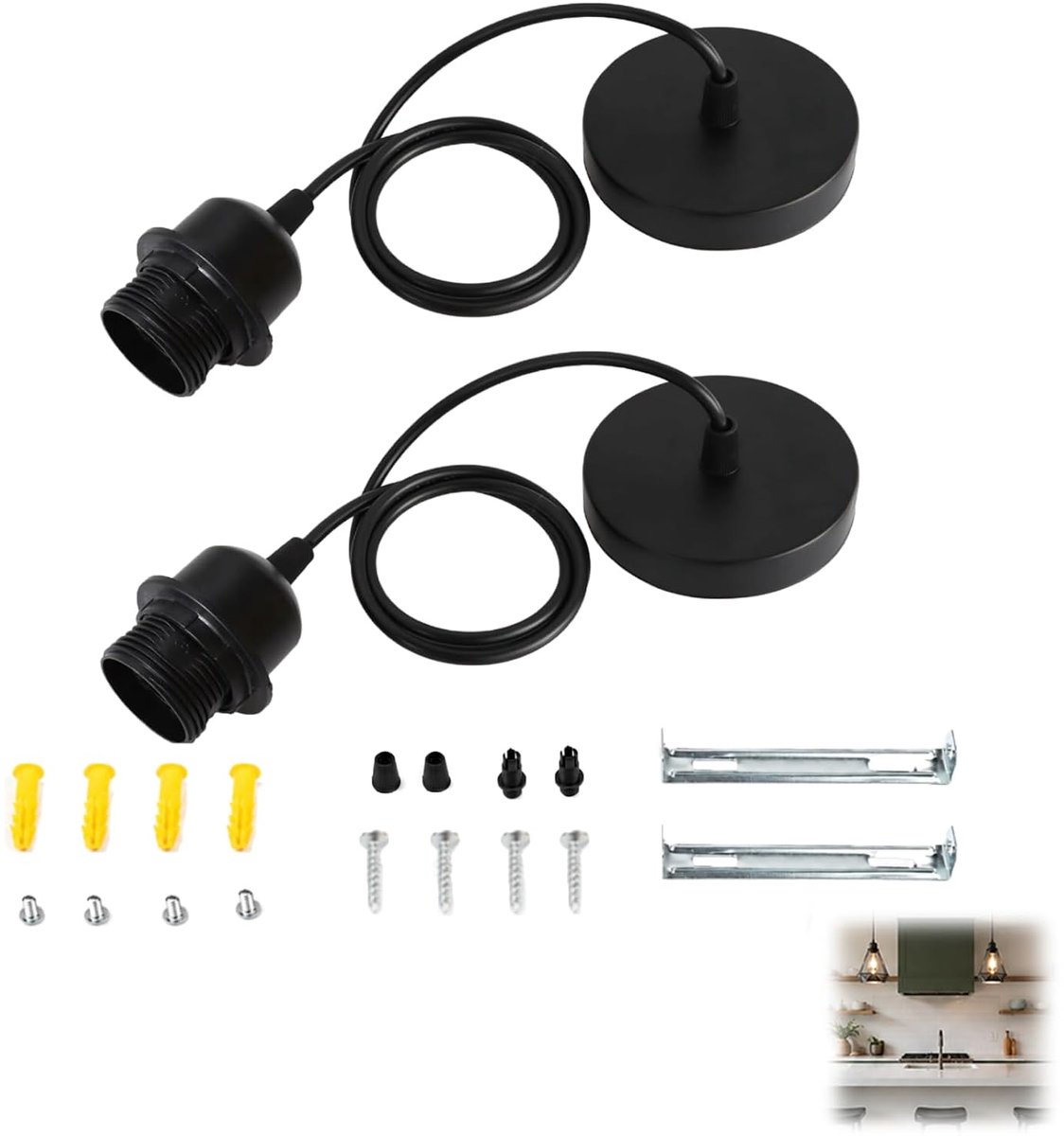 2 x E27-lampfitting van metaal voor hanglampen, kabel voor plafondlamp, schroefring en verstelbare kabel van 100 cm - ShopVlot
