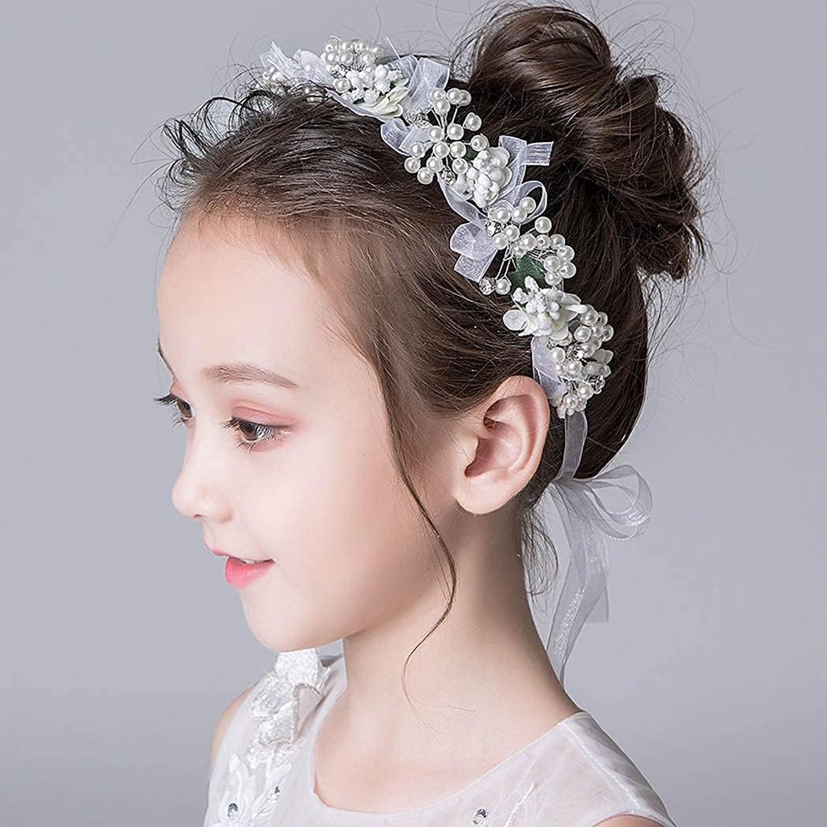 IYOU Princess White Flower Headpiece Pearl Hair Dress Crystal Bride Wedding Hair Accessories for Girls - ShopVlot