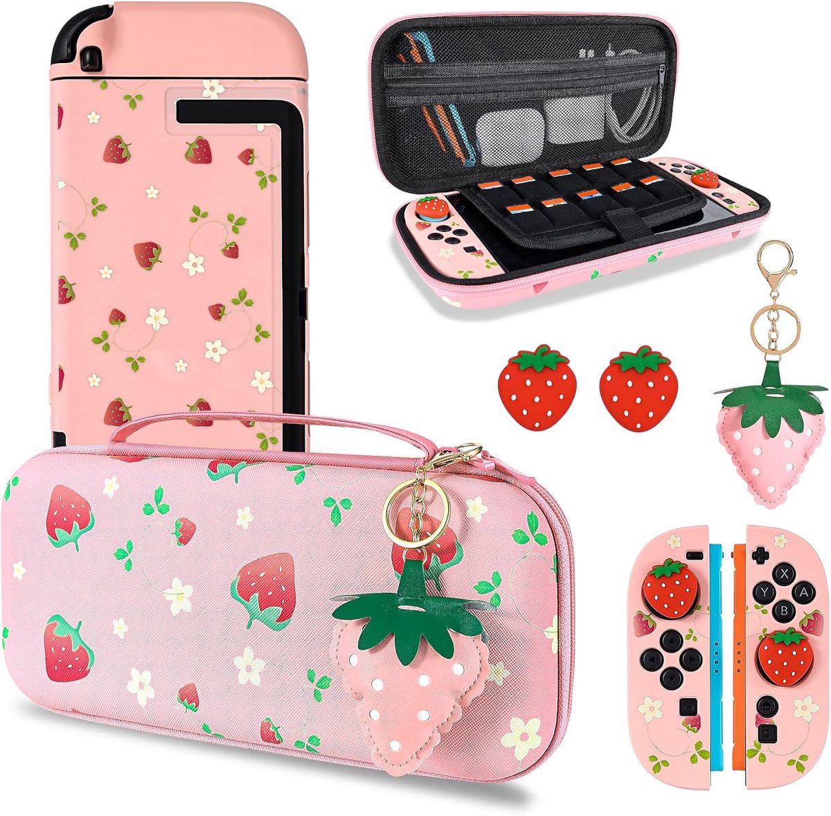 DLseego Carrying Case for Switch 2, Strawberry Theme Portable Shell Travel Game Storage Carrying Bag with NS2 Dockable - ShopVlot